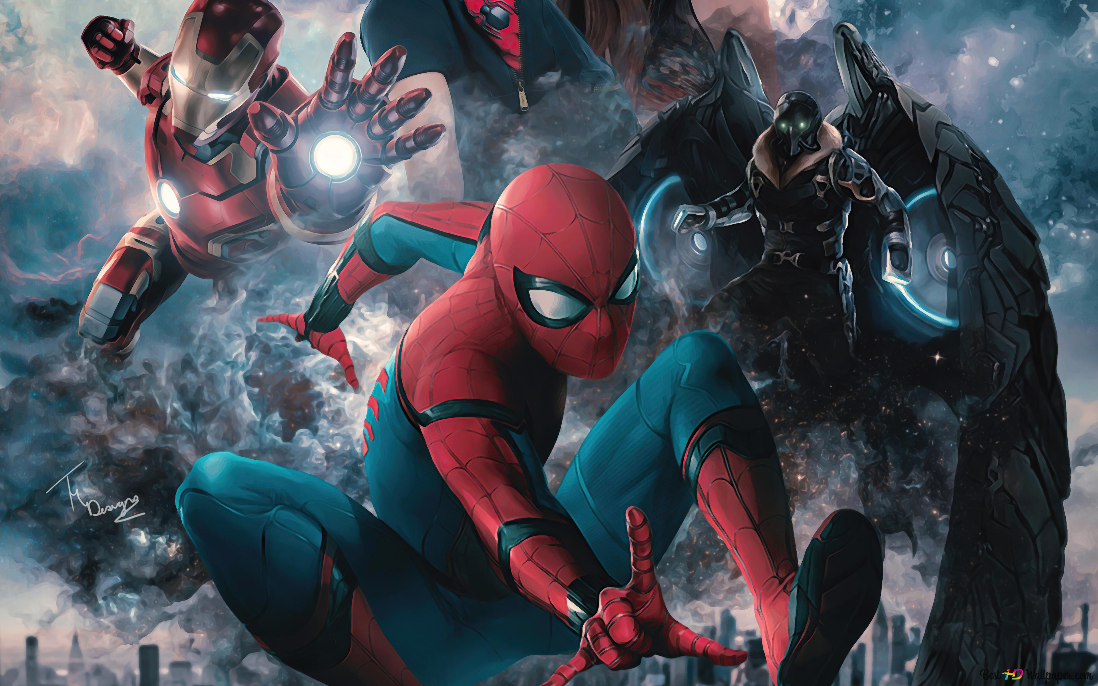 Wallpaper #dGdR9pIBSpphPi3-2IP1351 Iron Man Spider Man vs Gier 4K Achtergrond Downloaden