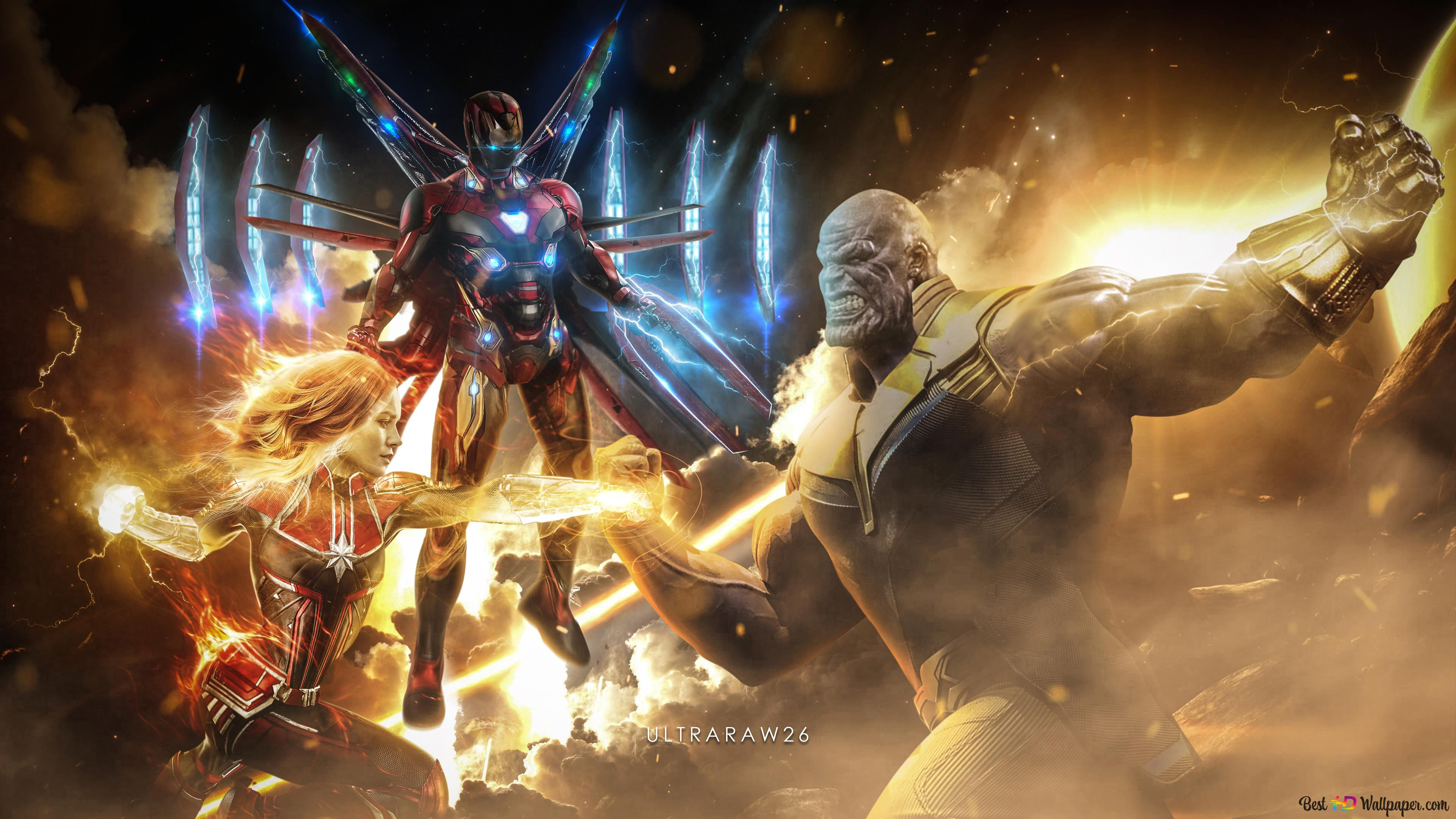 Wallpaper #baU-OJMBVBiSkHCajY3a172 Endgame Thanos vs Iron Man and Captain Marvel 4K Wallpaper Download