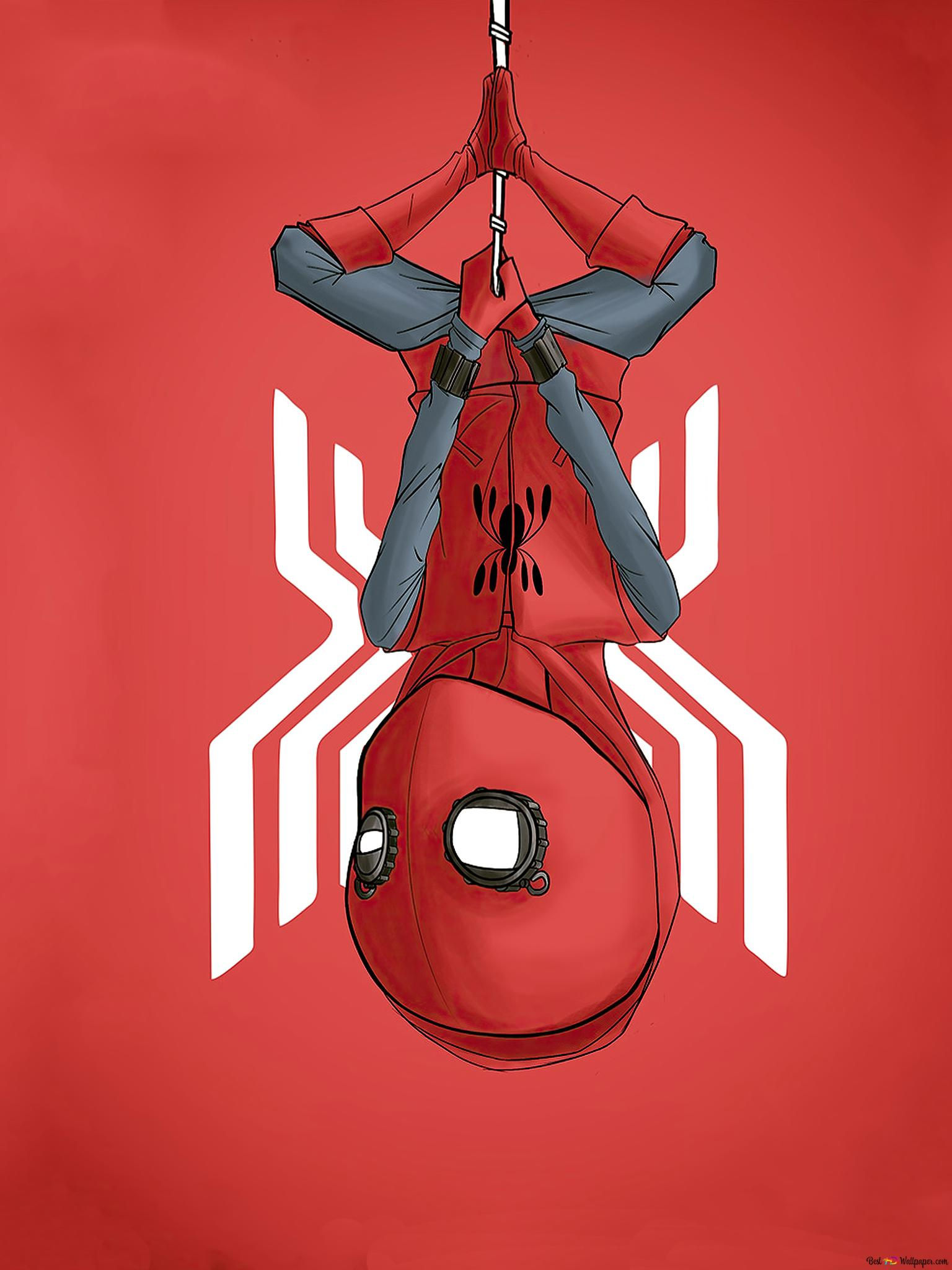 Wallpaper #vQMhY5MBpyOg8YnExNQw226 Spider Man Hanging Upside Down and His Spidy Logo Behind Him 4K