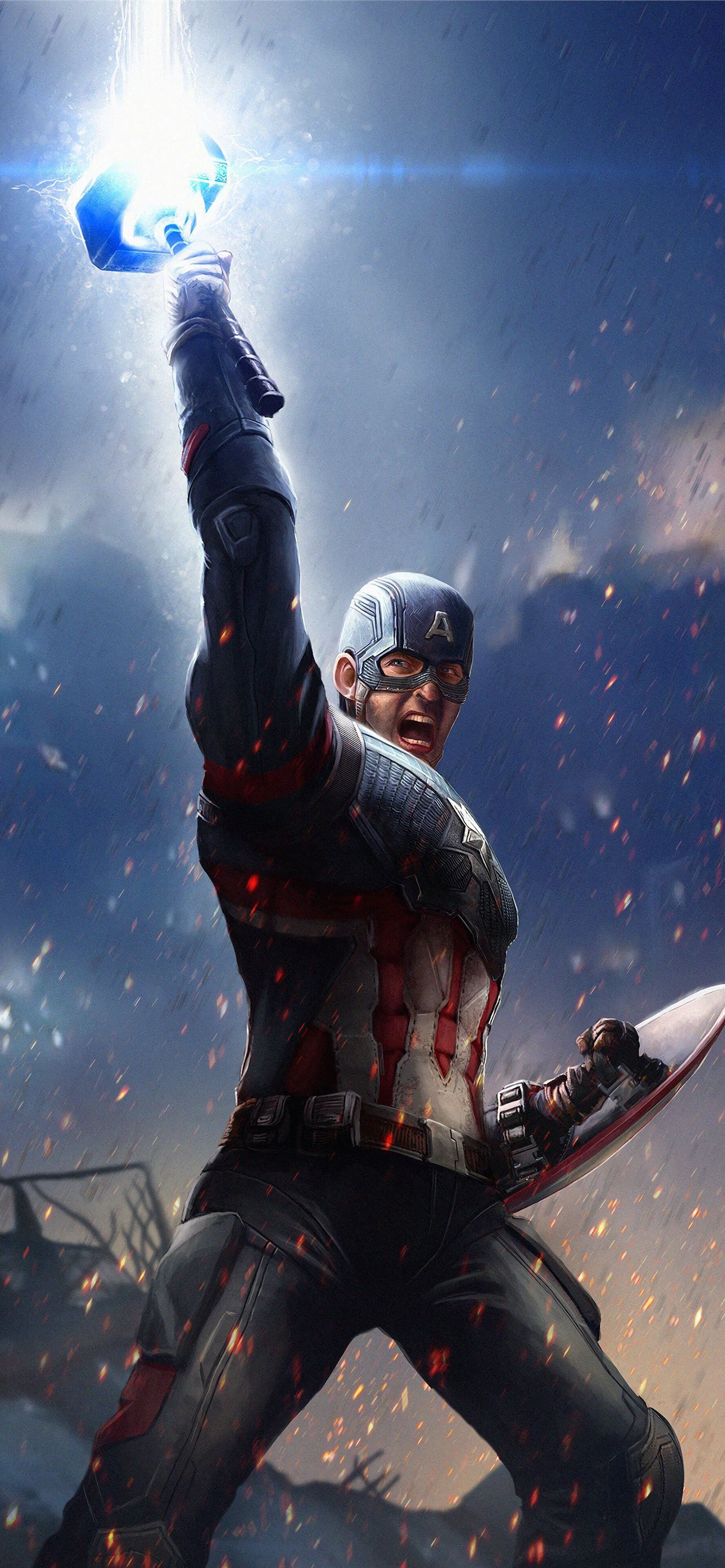 Wallpaper #B70BF Captain America Surrounded by Lightning from Thors Hammer