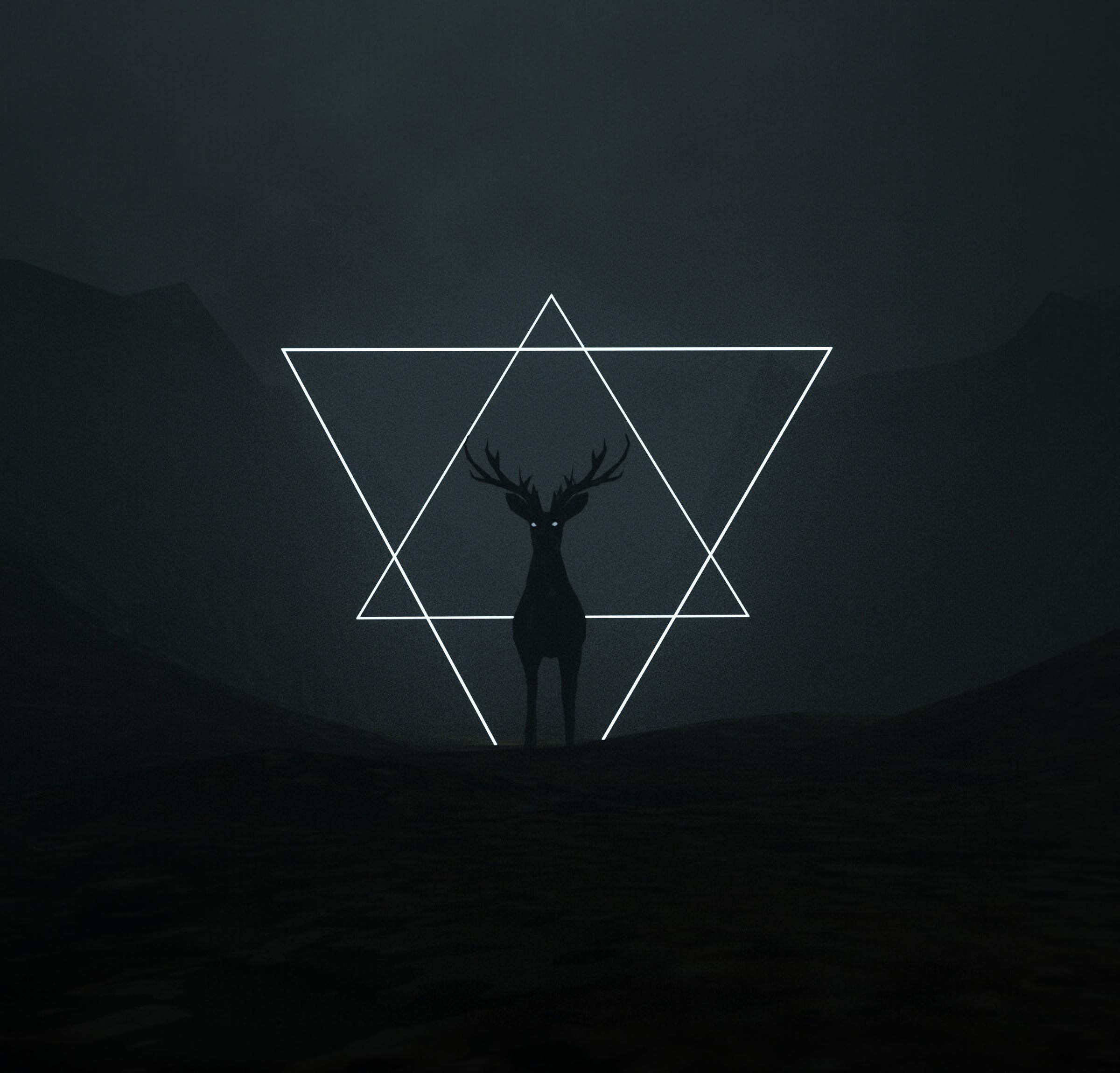 Wallpaper #_7g21pIBJvJKYCmEItw-90 Wallpaper Deer Triangles Dark Art Black HD Widescreen High