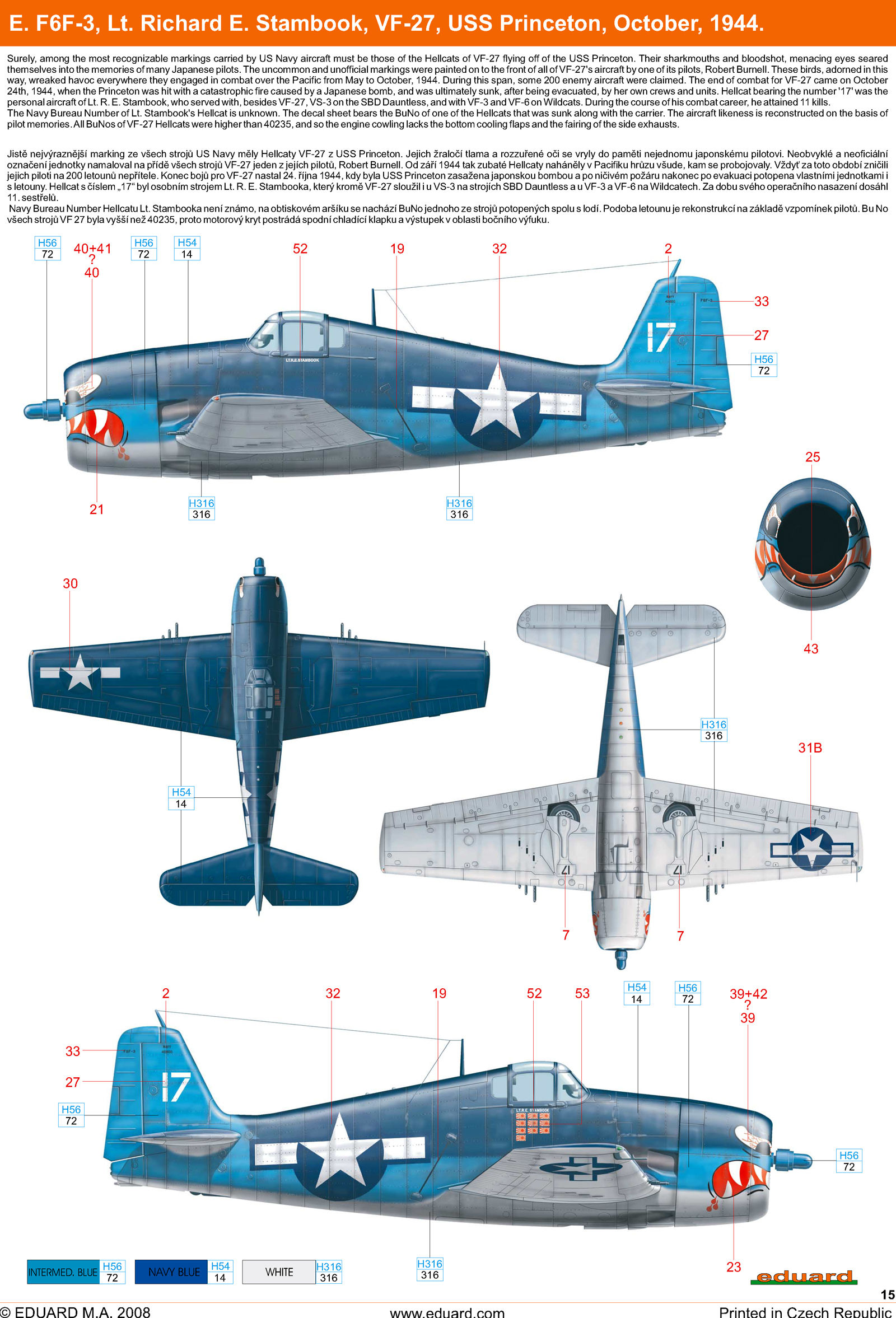 Wallpaper #Abjl25IBJvJKYCmEDfl7279 Asisbiz Grumman F6f 3 Hellcat Vf 27 White 17 Lt Richard E Stambook Cvl