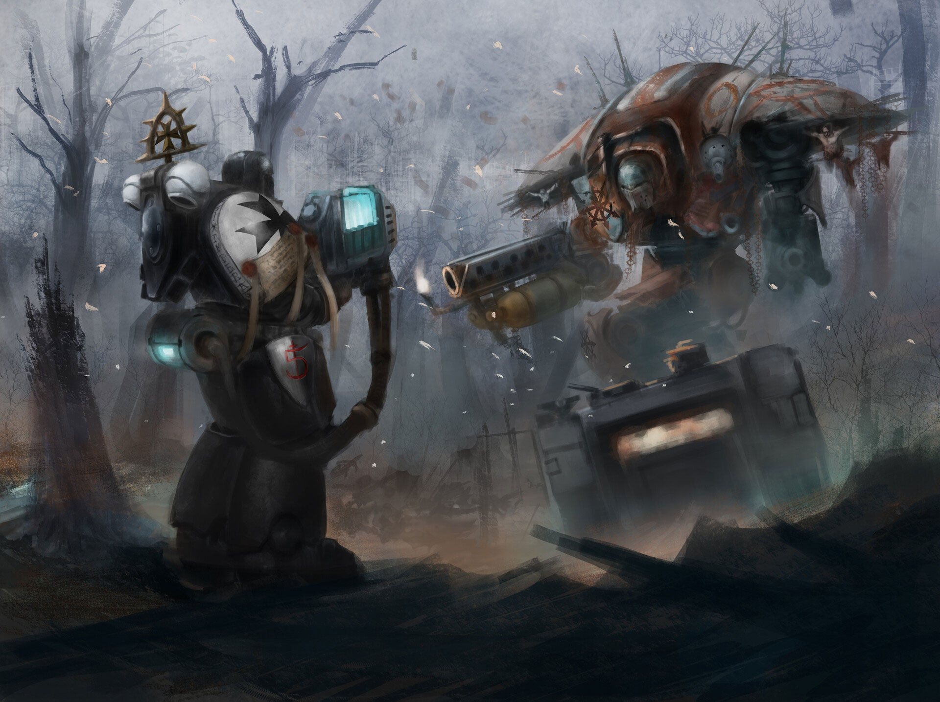 Wallpaper #5XfXJ5MB-pgBXx60OqfB115 Chaos Knight Against Black Templar Art by Damir Snajder 40k Gallery