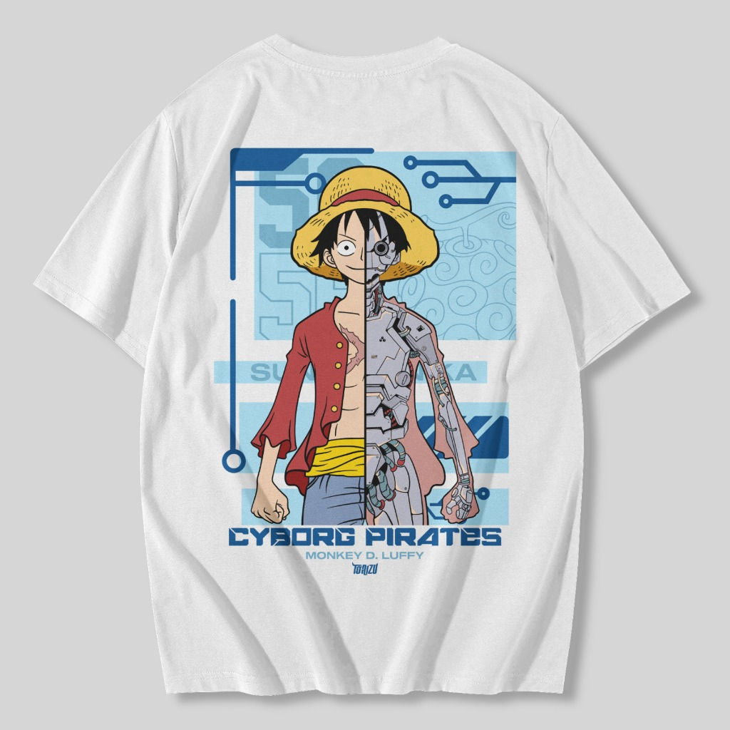 Wallpaper #4HKOMpMBX2lk1u3ok1r-156 Tshirt Torizu Luffy Cyborg Pirates White Anime Manga Onepiece Premium