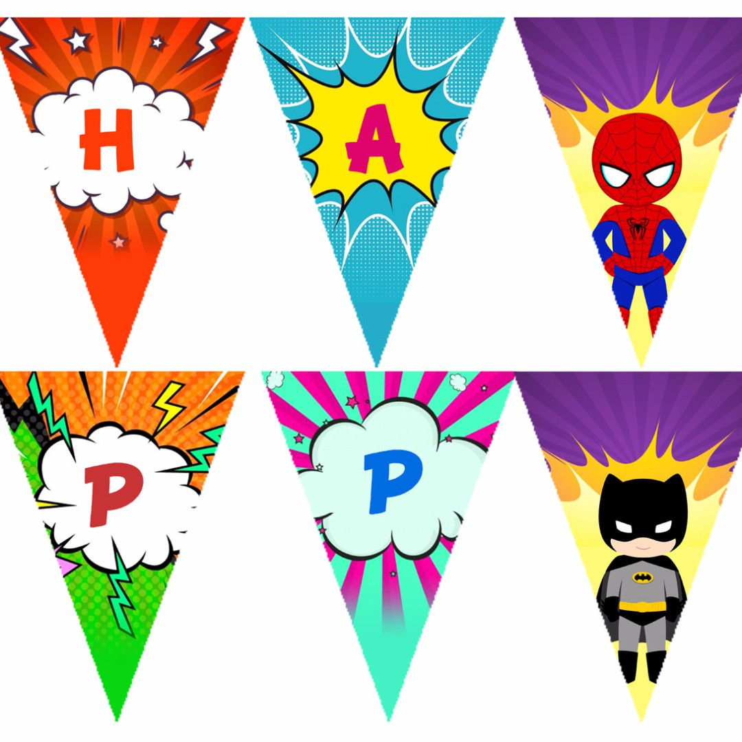 Wallpaper #EjHONZMB5zzyi_yYEVil120 Customize Personalize Superhero Theme Bunting Banner Babies Kids