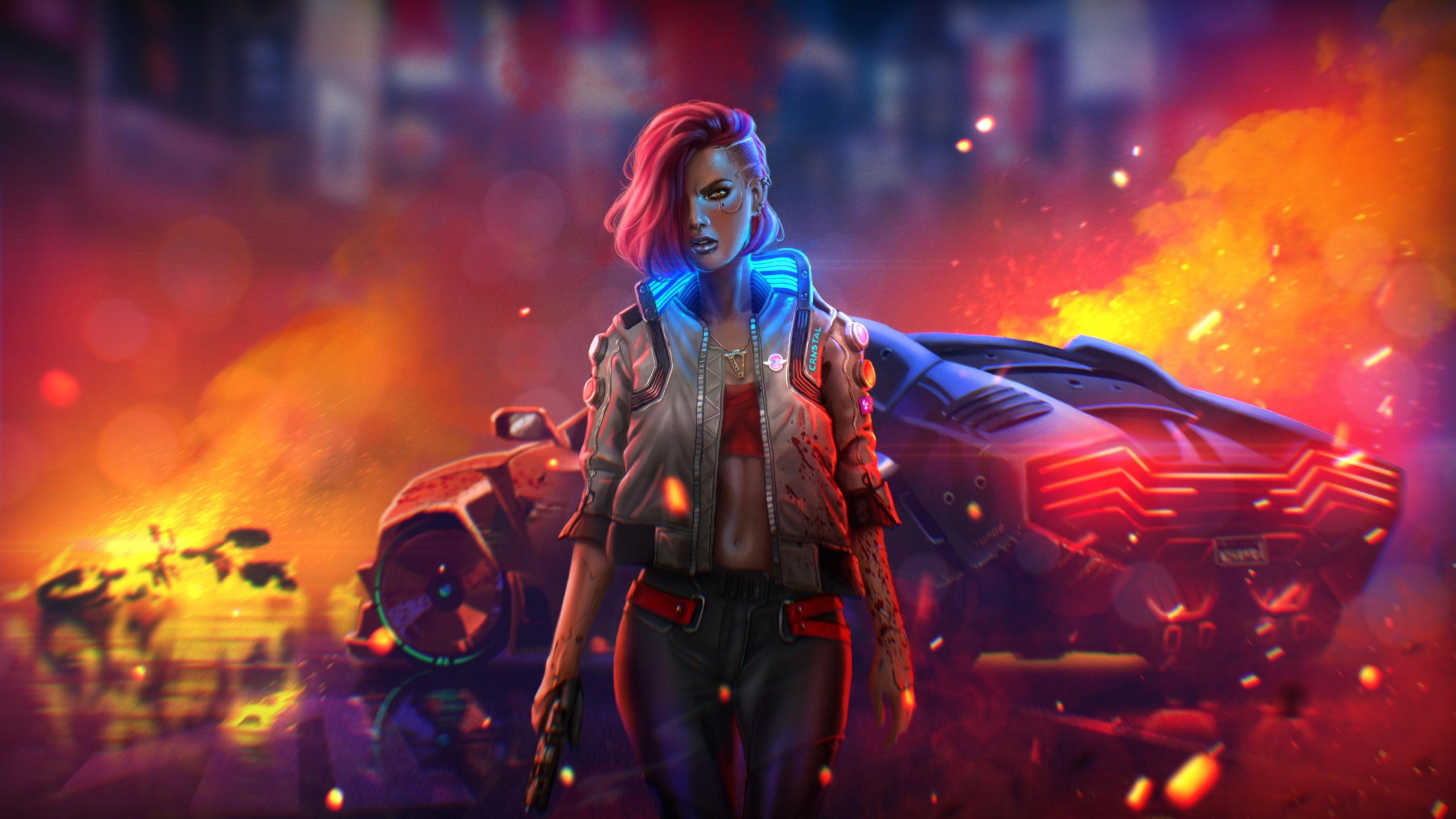 Wallpaper #bxkoMo8BtGB6xQ78spc851 Cyberpunk 2077 Wallpaper 4K Badass Neon Fire Illustration