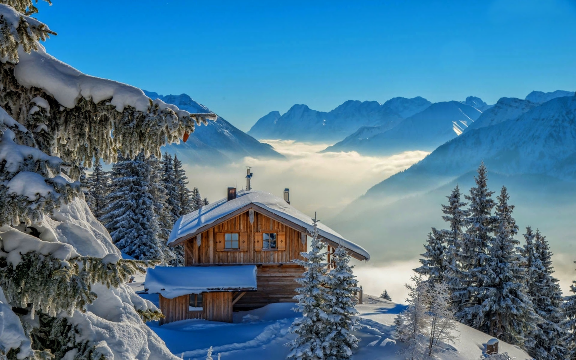 Wallpaper #aTGdNZMB5zzyi_yYVFcm287 Cabin in the Winter Mountains HD Wallpaper Hintergrund 1920x1200