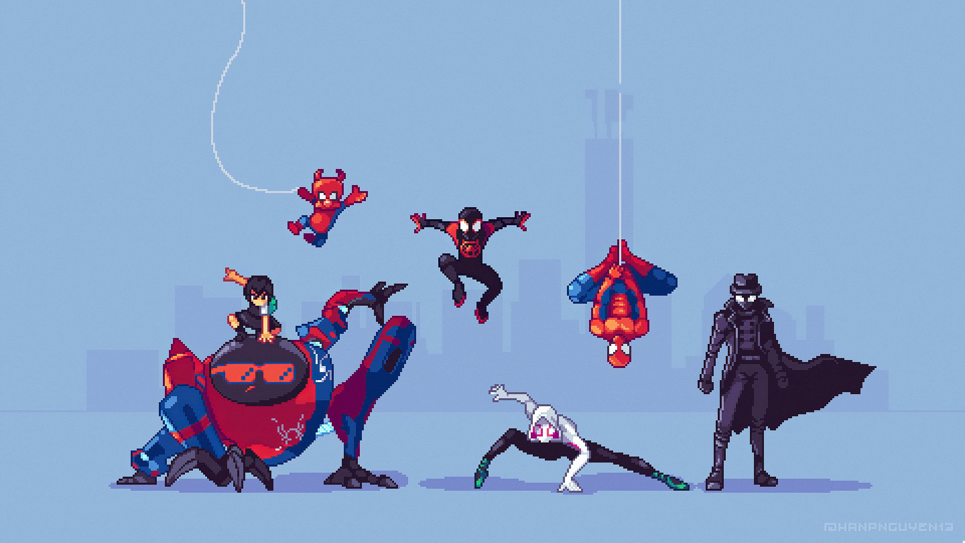 Wallpaper #xWf875IBSpphPi3-HmT8318 Download Peni Parker Spider Ham Spider Man Noir Spider Gwen Pixel Art