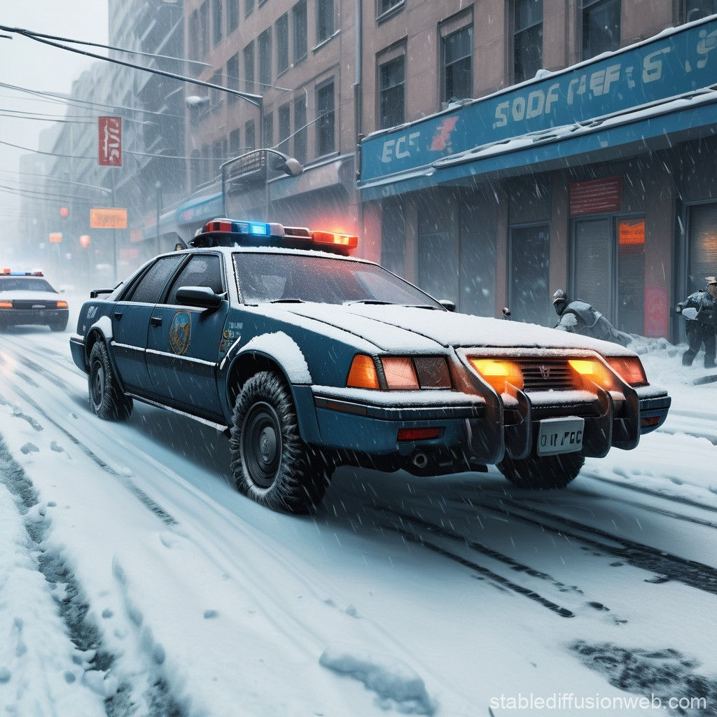 Wallpaper #klb_epcBsd6xcFiEhdxU4 Cyberpunk Car Chase on a Snowy Winter Morning Stable Diffusion Online