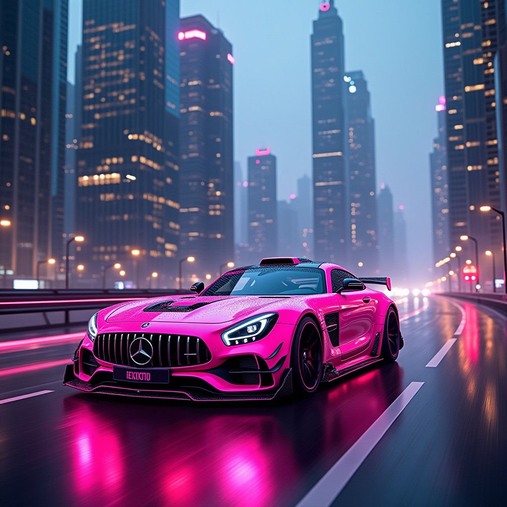 Wallpaper #klb_epcBsd6xcFiEhdxU76 Cyberpunk Mercedes in Neon Cityscape Stable Diffusion Online