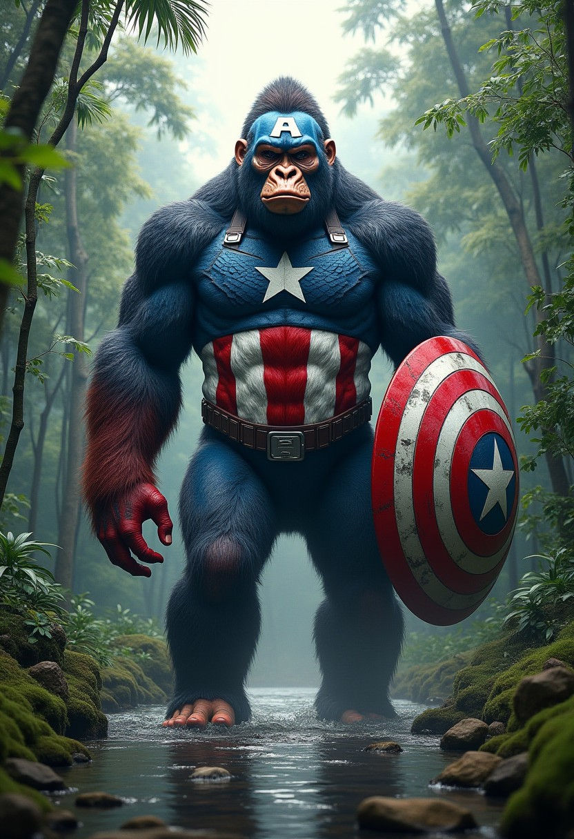 Wallpaper #57jf25IBJvJKYCmE1fhf282 Giant Gorilla Inspired by Captain America in Wonderfull Forest Stable