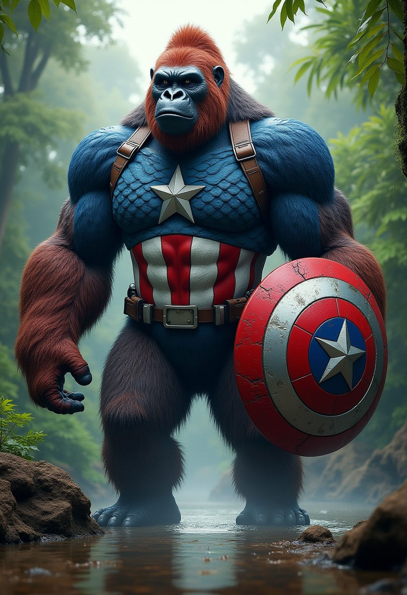 Wallpaper #57jf25IBJvJKYCmE1fhf290 Giant Gorilla in Captain America Theme Stable Diffusion Online