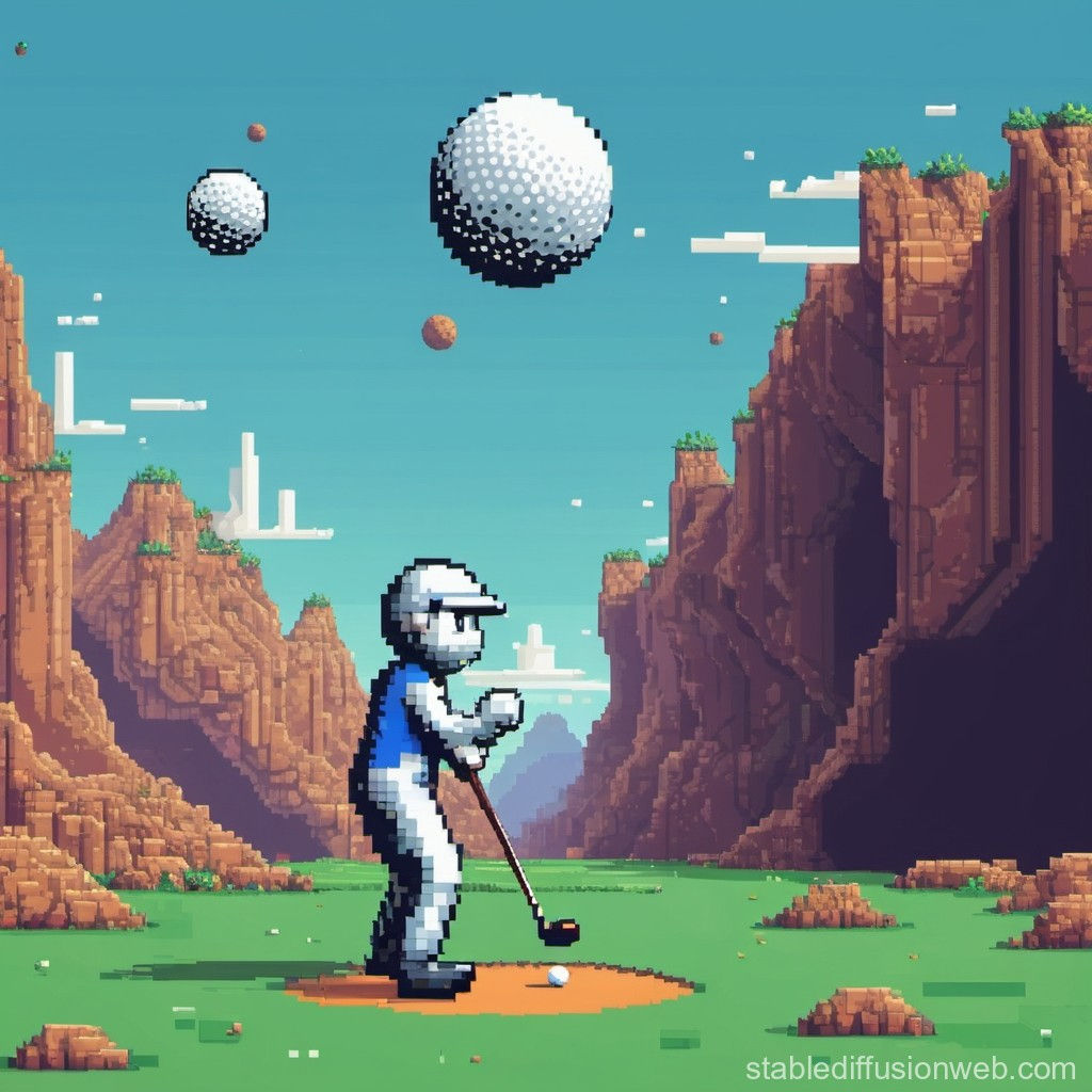 Wallpaper #D1YuepcBsd6xcFiEk9wE165 Pixel Art Character Transforms into Golf Ball on New Planet Stable