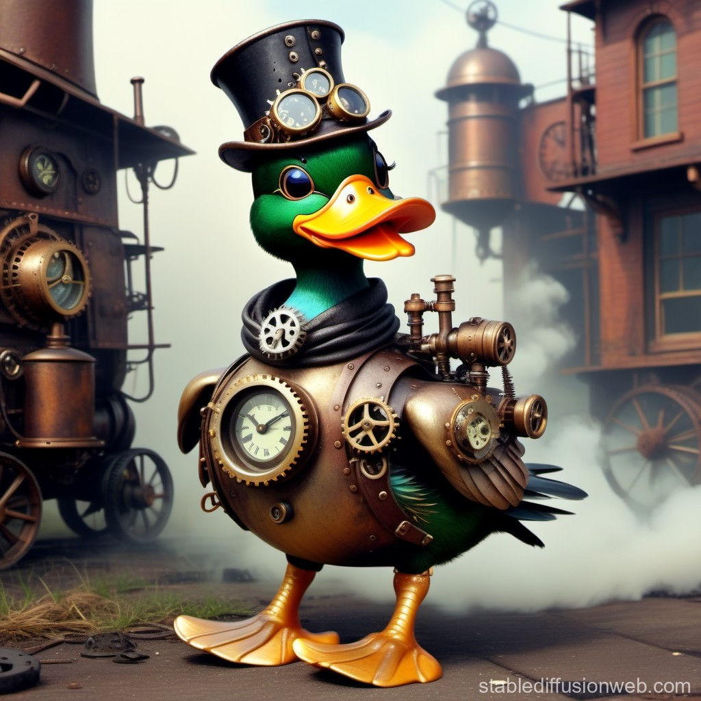 Wallpaper #5mh2HJMBSpphPi3-syIJ239 Adorable Duck in Steampunk Attire Stable Diffusion