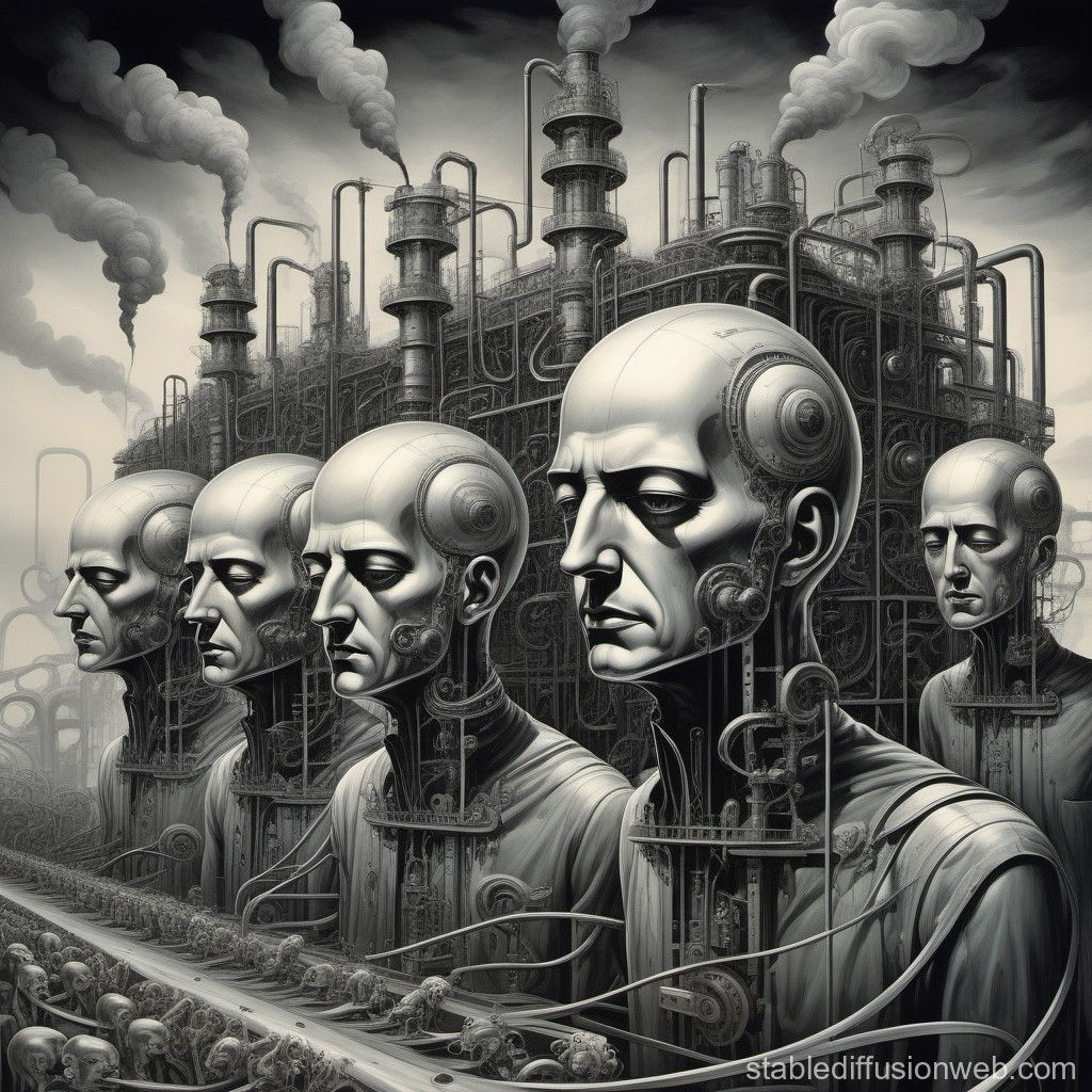 Wallpaper #NWcH9pIBSpphPi3-kYJt15 Dystopian Factory Line of Oppressed Workers Stable Diffusion Online