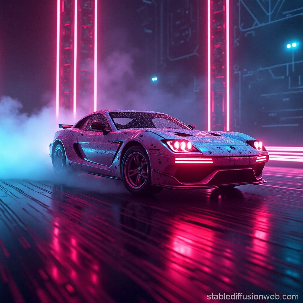 Wallpaper #klb_epcBsd6xcFiEhdxU45 Cyberpunk Car Reflects Power Through Time Stable Diffusion Online