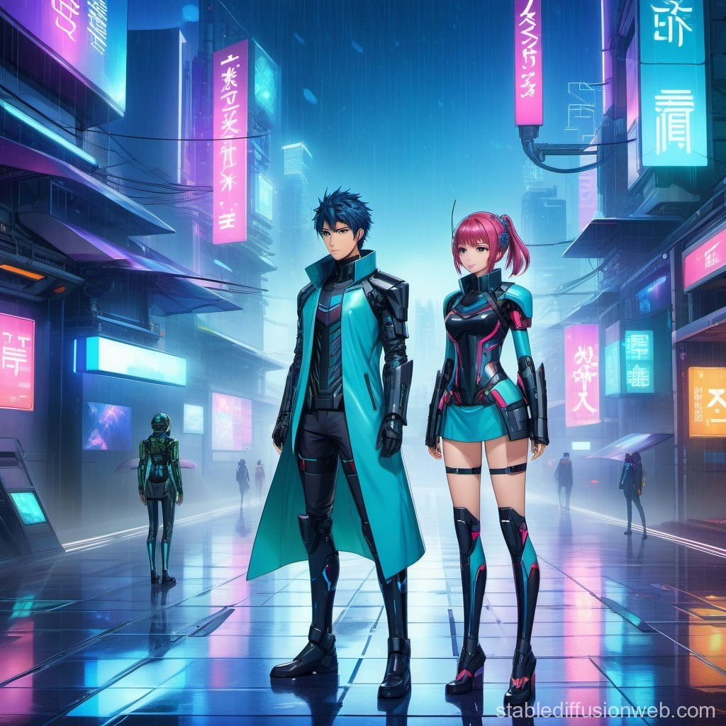 Wallpaper #N-bUMpMBA7IOc3WmwxKC178 Cyberpunk Duo in Futuristic Rain Stable Diffusion Online
