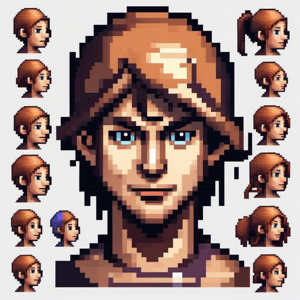 Wallpaper #1Gc765IBSpphPi3-00r6157 Pixel Art Cheerful Game Character Thinking Stable Diffusion Online