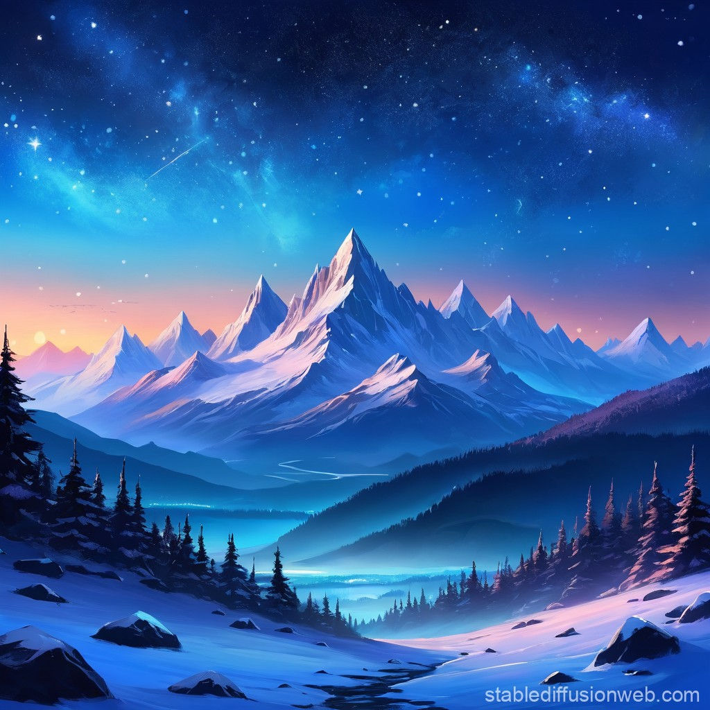 Wallpaper #tbjY3JIBJvJKYCmEhf1i384 Surreal Snow Mountains Landscape at Twilight Stable Diffusion Online