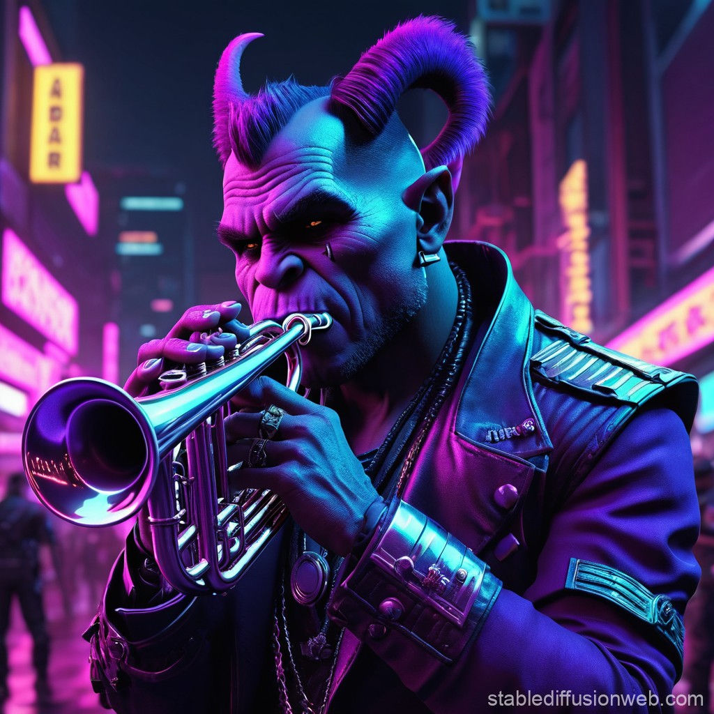 Wallpaper #QKmOiJcBxbDgA0RlFu_E58 Shadowrun Ork Plays Soulful Trumpet Stable Diffusion Online