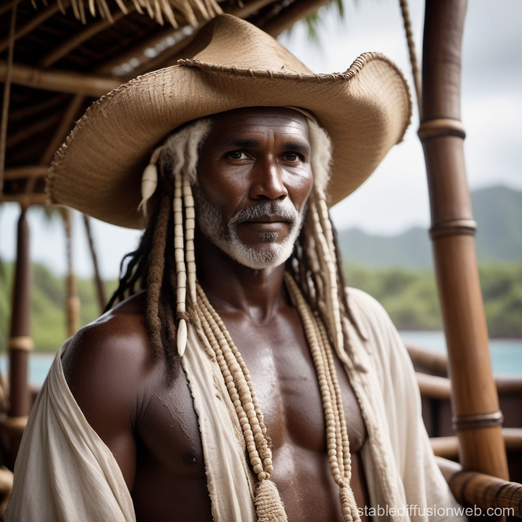 Wallpaper #0qerMpMBlSzal8H17tvu184 Mud Covered Aborigine on Pirate Ship with Bamboo Hat Stable Diffusion