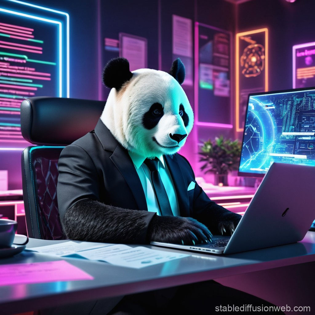 Wallpaper #1bjB1ZIBJvJKYCmEENp9456 Stunning Humanoid Panda in Cyberpunk Office Setting Stable Diffusion