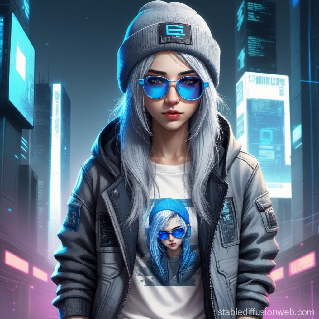 Wallpaper #ngM0ZpMBpyOg8YnEJtr-168 Blue Eyed Cyberpunk Hacker in Ripped Jeans Stable Diffusion Online