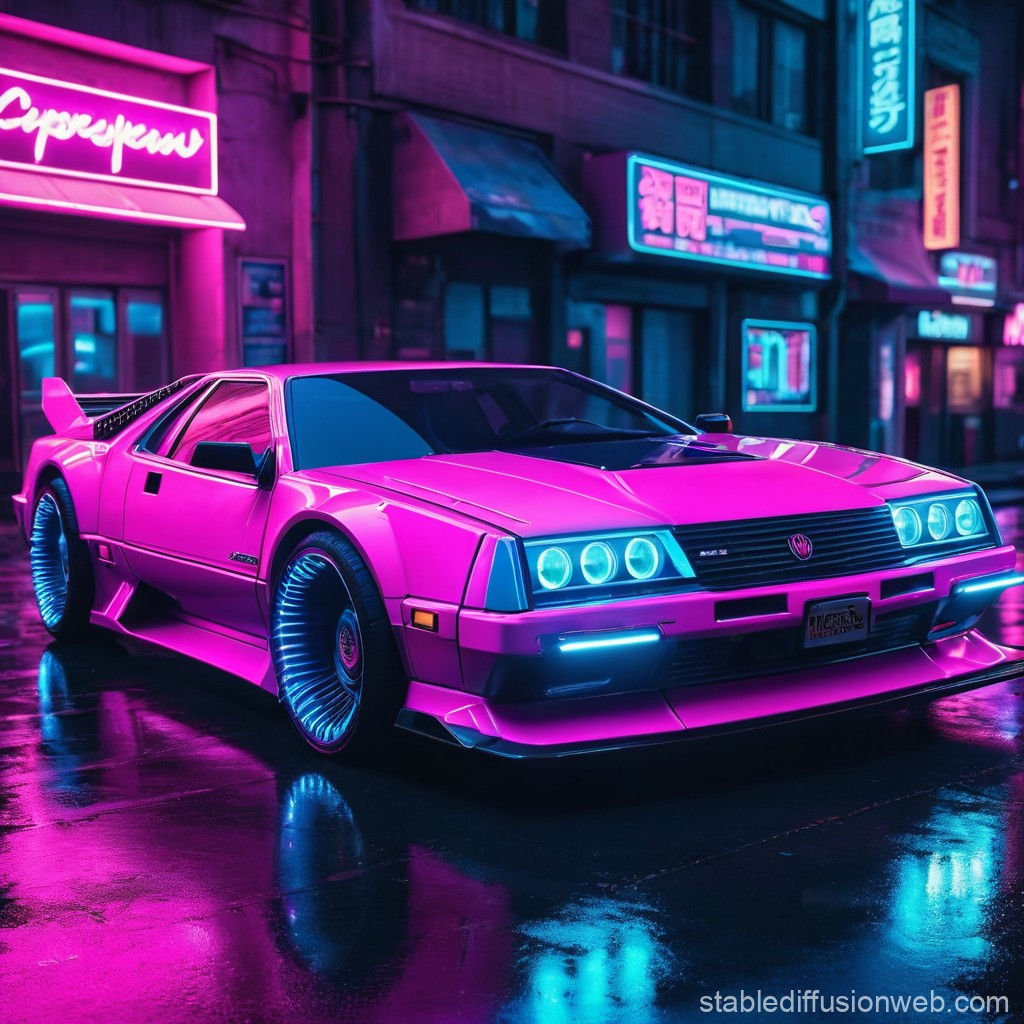 Wallpaper #klb_epcBsd6xcFiEhdxU46 Pink and Blue Cyberpunk Car Stable Diffusion Online