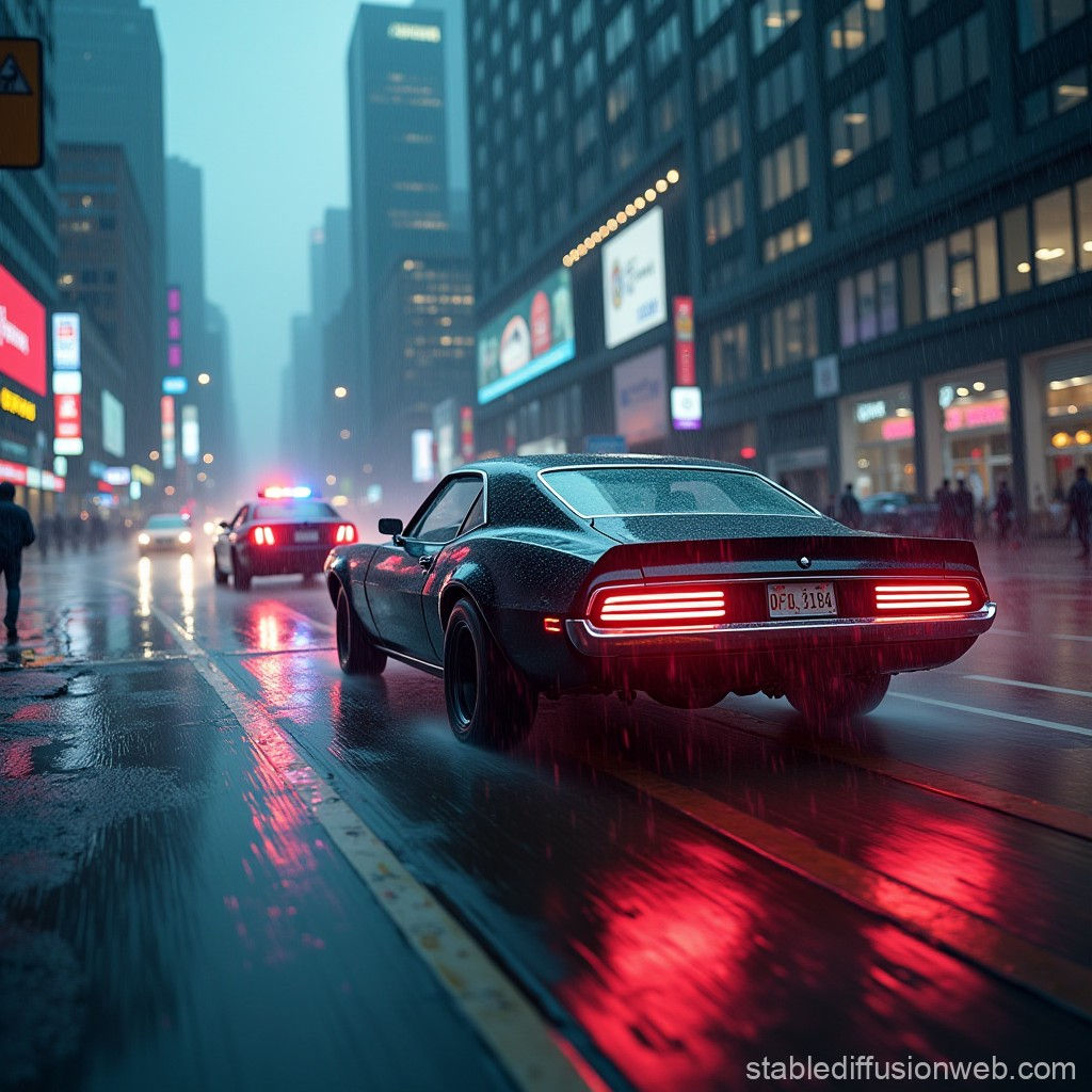 Wallpaper #klb_epcBsd6xcFiEhdxU3 Cyberpunk Car Chase in the Rain Stable Diffusion Online