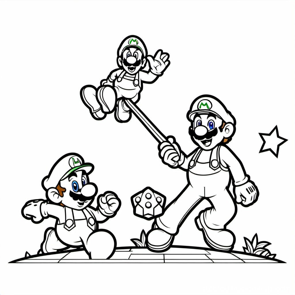 Wallpaper #Kx3VLZMBlOZrFDOkdNK0332 Super Mario Bros and Luigi in a Scene from the Video Game to Color