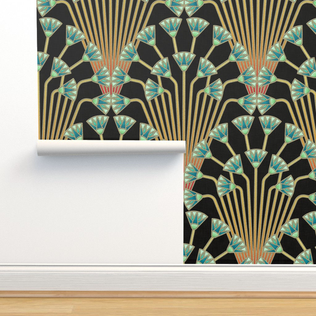 Wallpaper #zGhWIpMBSpphPi3-CTJk170 Papyrus Flowers Dark Teal Flowers Wallpaper Spoonflower