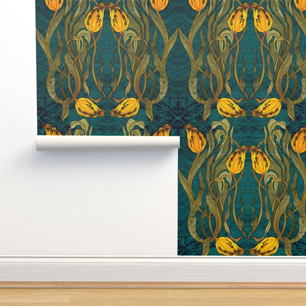 Wallpaper #zGhWIpMBSpphPi3-CTJk185 Teal Botanical Damask Wallpaper Spoonflower