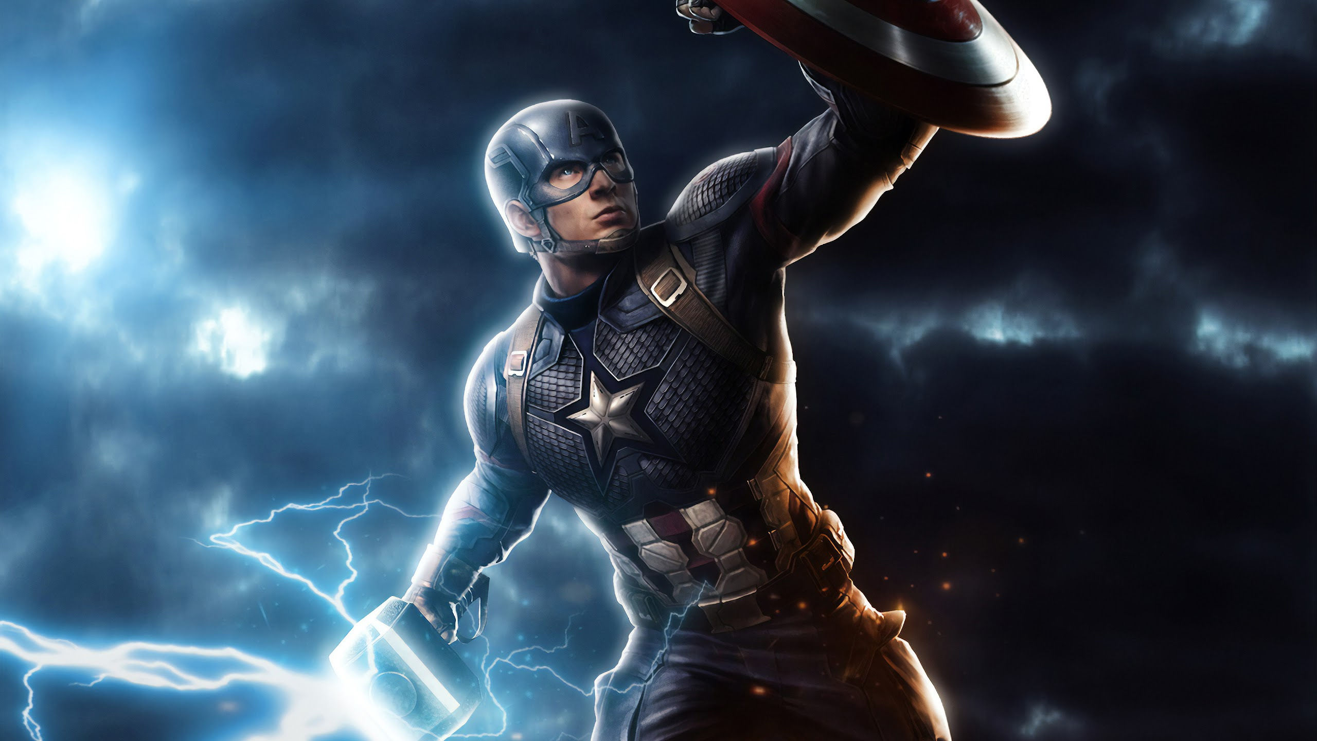 Wallpaper #B70BF Captain America Surrounded by Lightning from Thors Hammer