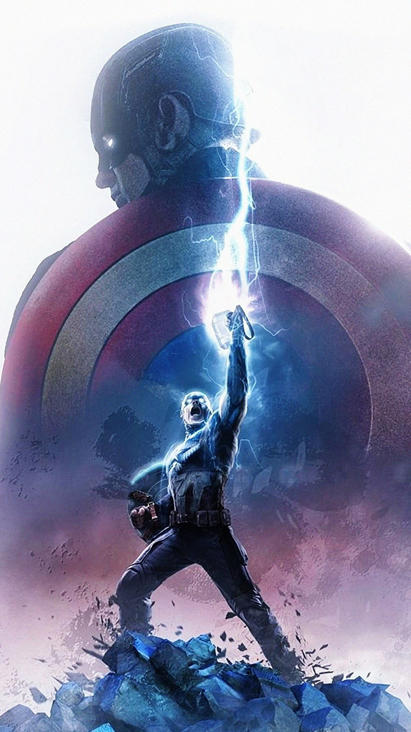 Wallpaper #B70BF Captain America Surrounded by Lightning from Thors Hammer