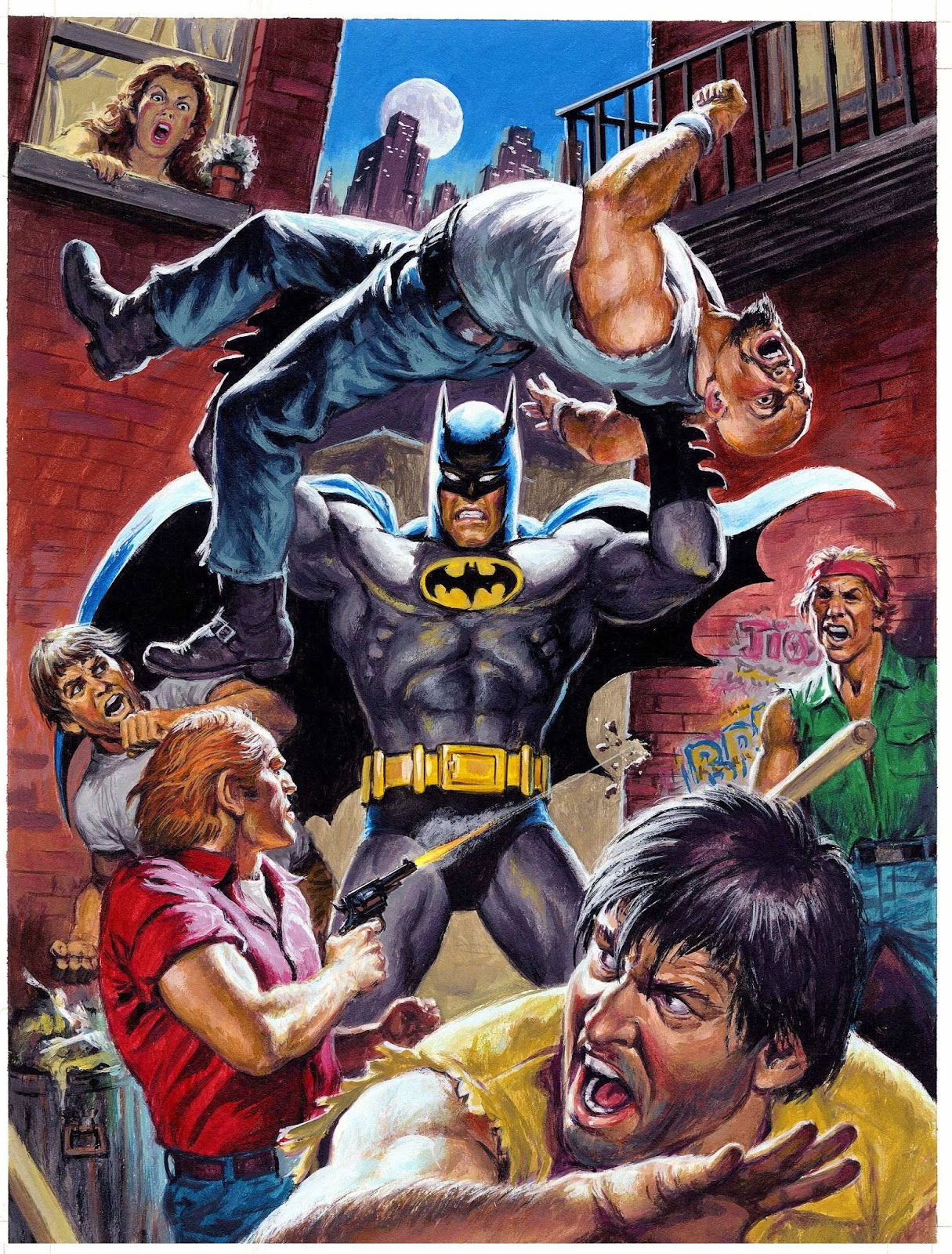 Wallpaper 39bcc DC Comics of the 1980s Batman vs Street Thugs by Earl Norem HD Wallpaper 39bcc