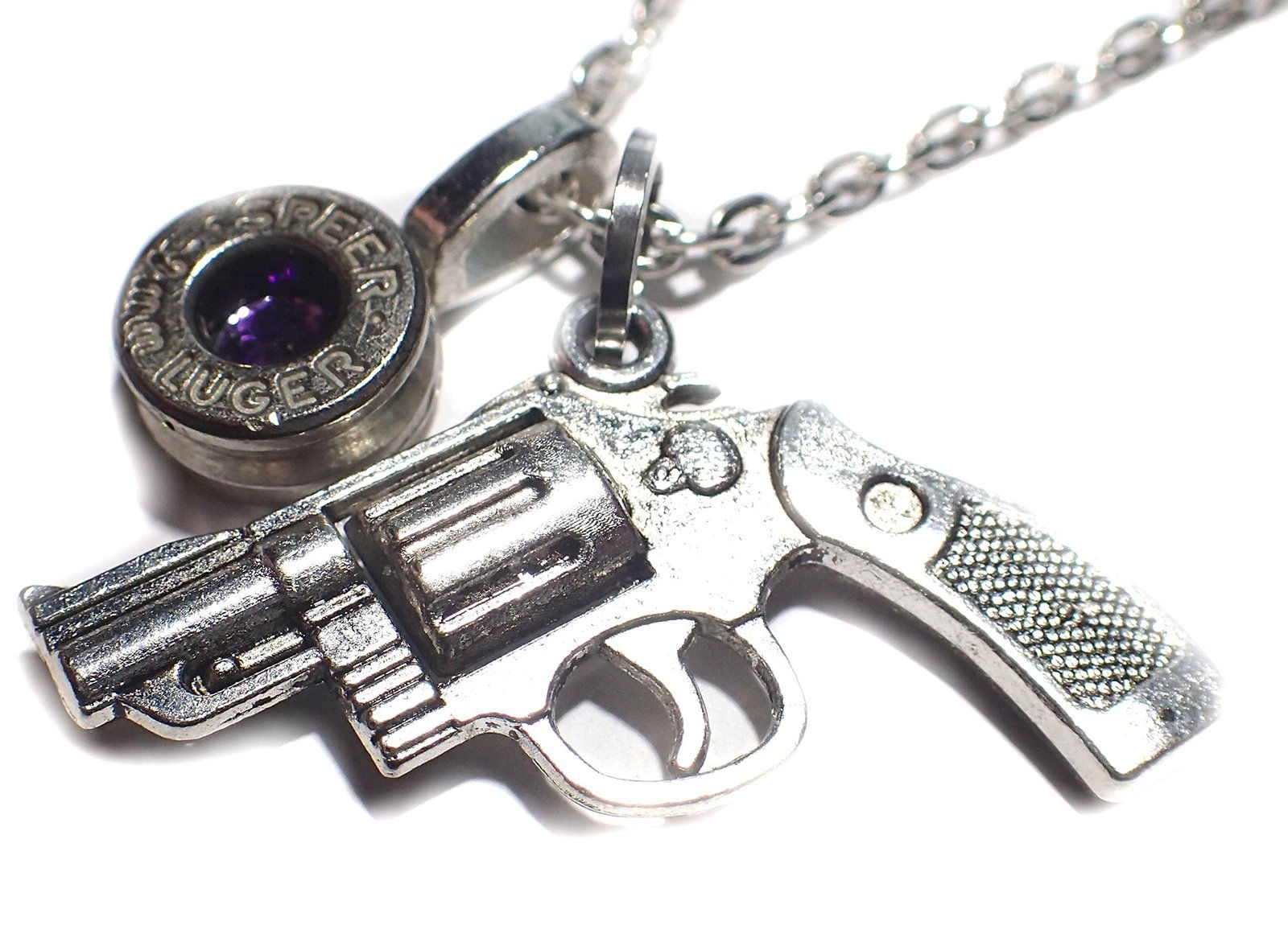 Wallpaper #QubWMpMBA7IOc3WmGhLe289 9mm Silver Bullet Head Gun Necklace with Link Chain Purple Amythyst