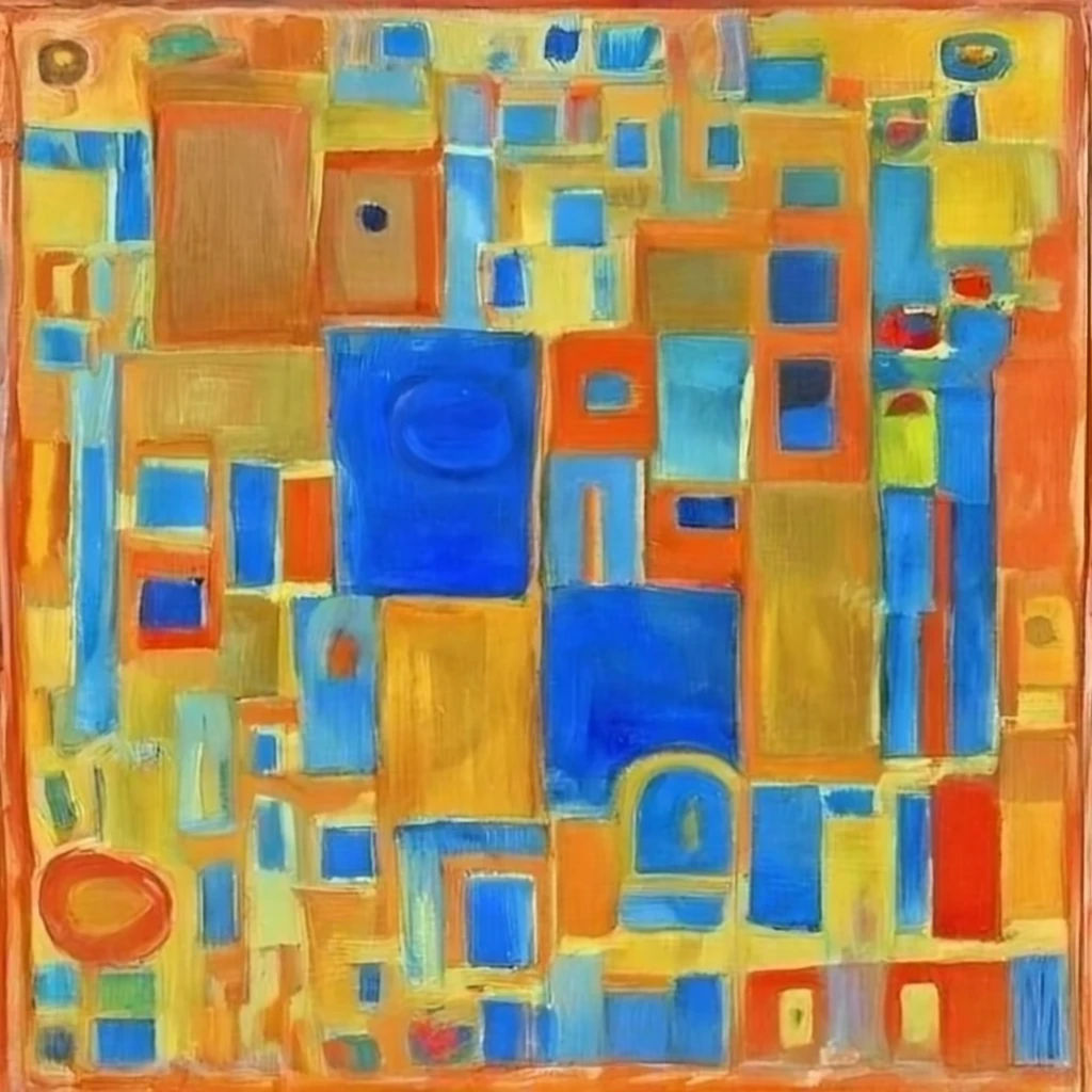 Wallpaper #52dQ-5IBSpphPi3-YpO8495 Squares Abstract Art with Blue and Yellow Poppies on Craiyon