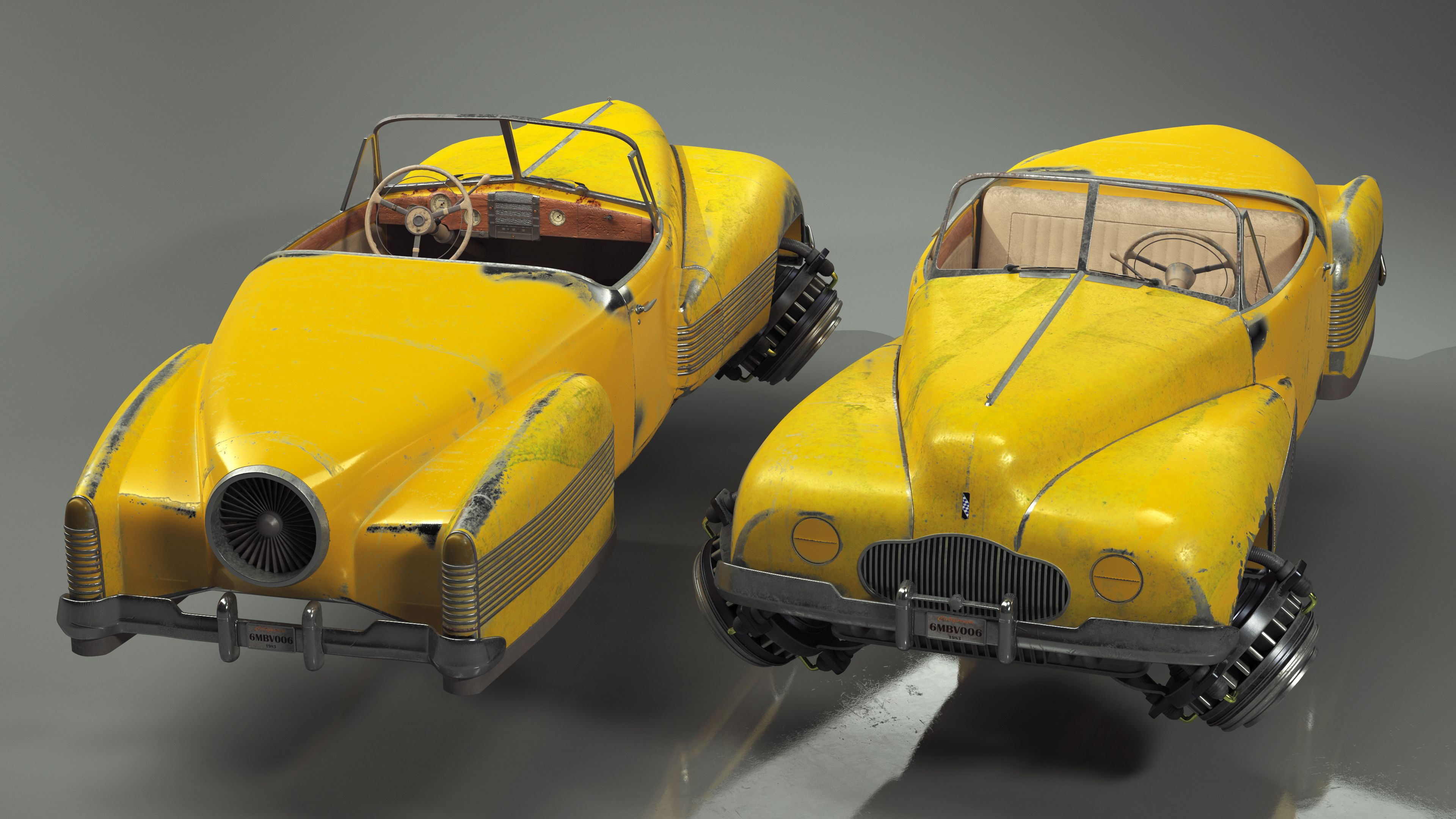 Wallpaper #sVh7NJMBzN9vxX34jDzR282 Old Hover Retro Car Yellow Rigged for Maya 3D Model 169 Ma Free3d