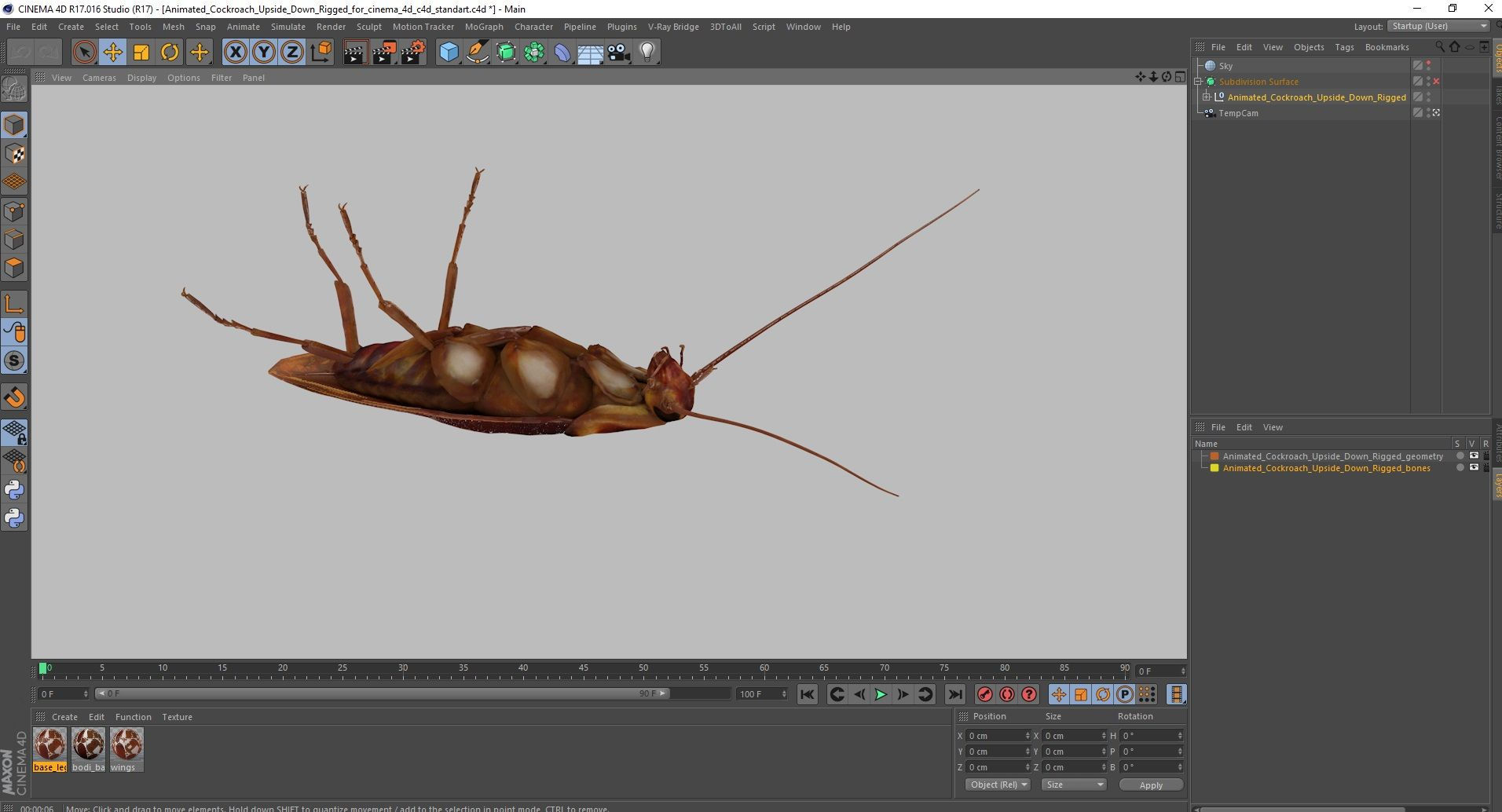 Wallpaper #SWdXCpMBSpphPi3-q9Qk234 Animated Cockroach Upside Down Rigged for Cinema 4d 3D Model 149