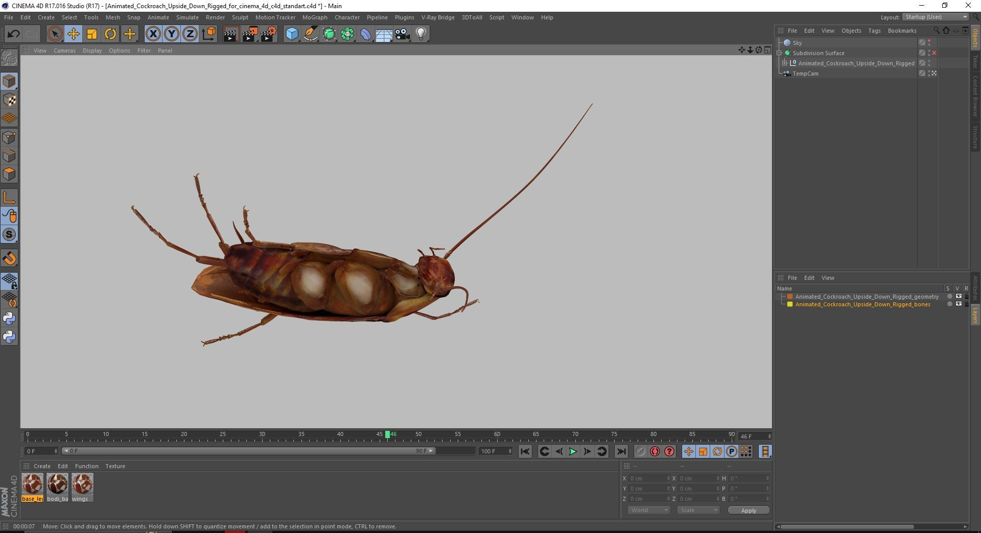 Wallpaper #SWdXCpMBSpphPi3-q9Qk226 Animated Cockroach Upside Down Rigged for Cinema 4d 3D Model 149