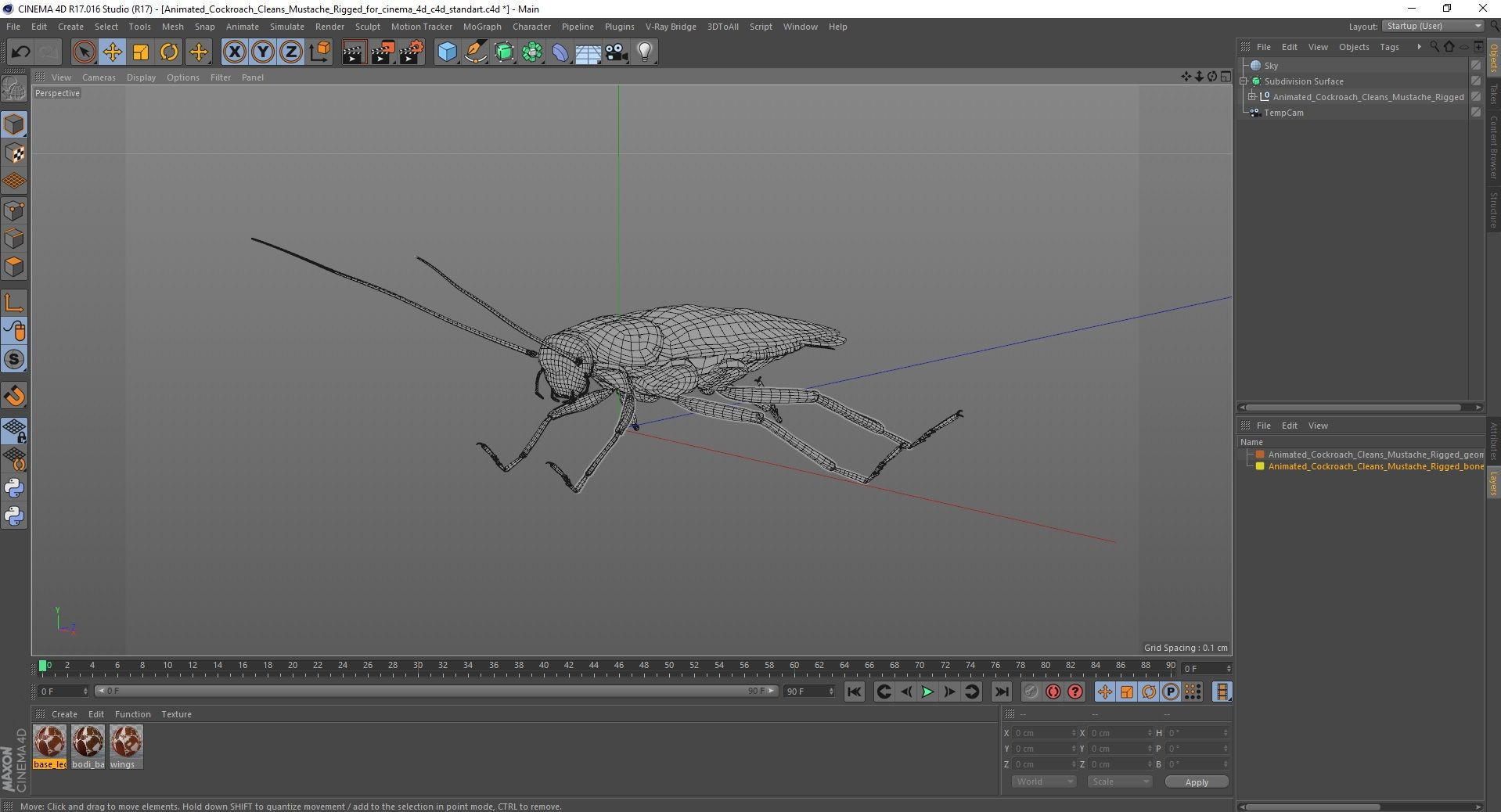 Wallpaper #SWdXCpMBSpphPi3-q9Qk272 Animated Cockroach Cleans Mustache Rigged for Cinema 4d 3D Model 149