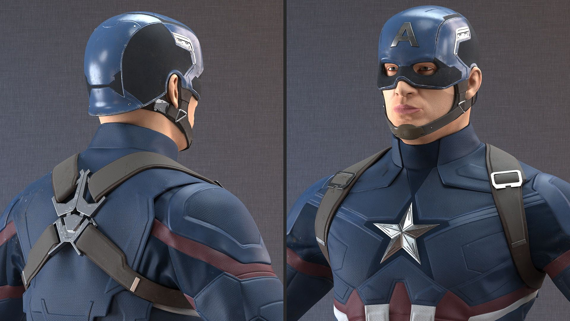 Wallpaper #9GcMCJMBSpphPi3-_8hW175 Captain America Character in Worn Suit 3D Model 149 3ds Blend C4d