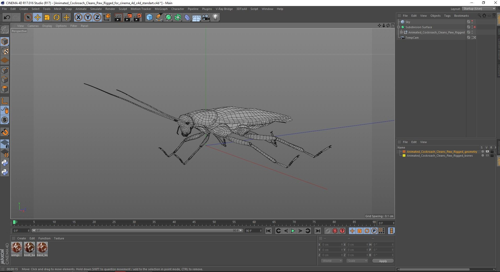 Wallpaper #SWdXCpMBSpphPi3-q9Qk369 Animated Cockroach Cleans Paw Rigged for Cinema 4d 3D Model 149 C4d