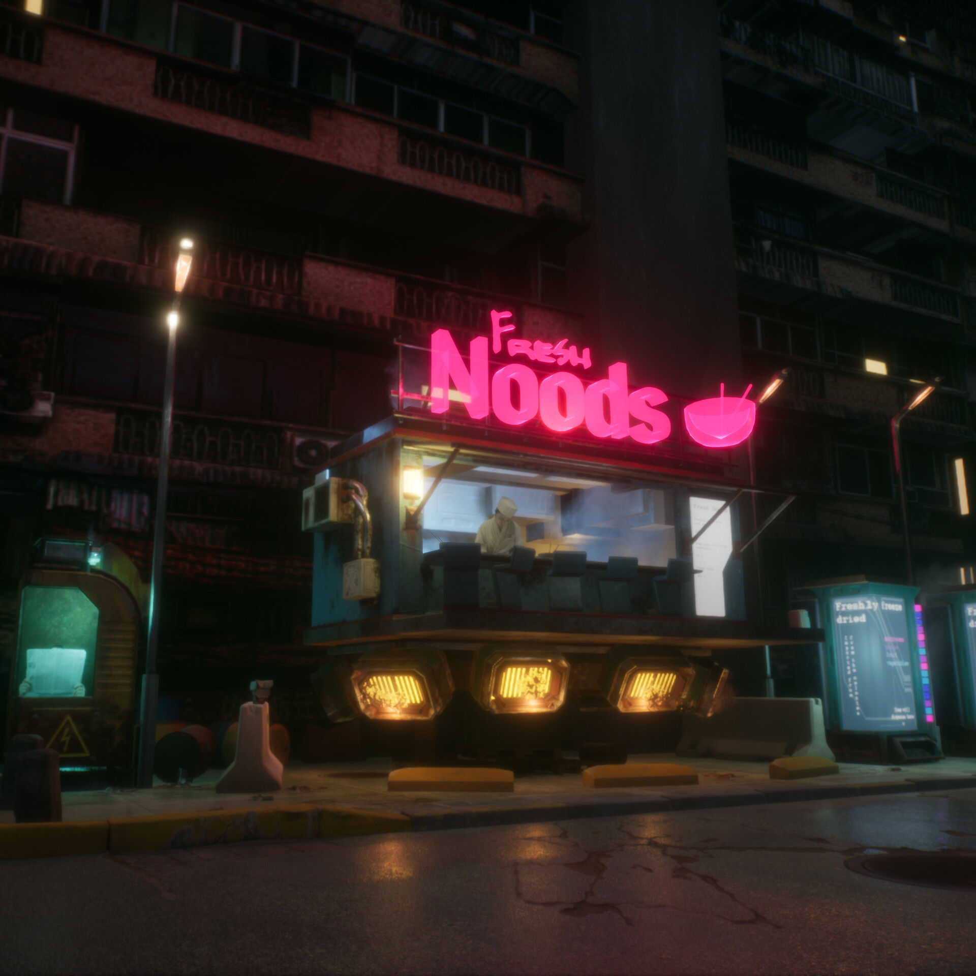 Wallpaper #hmcLDJMBSpphPi3-dNxk4 Artstation Cyberpunk Noodle Bar Unreal Engine Scene