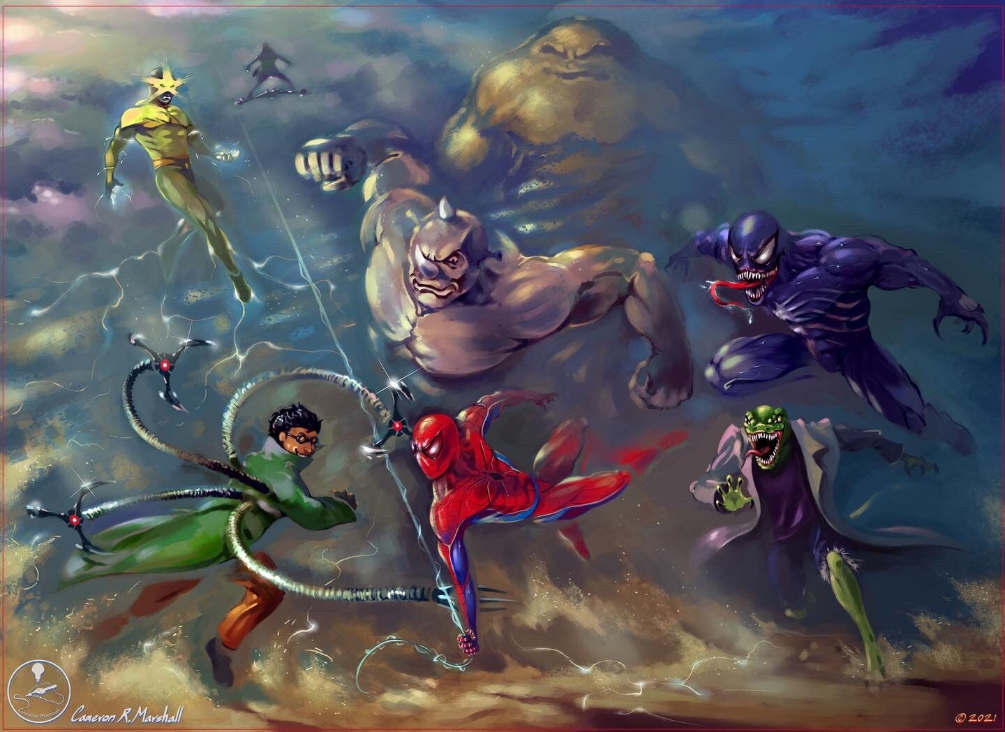 Wallpaper #ceb46 1920x1080 Spiderman vs Sinister Six Art Laptop Full HD 1080p HD 4K