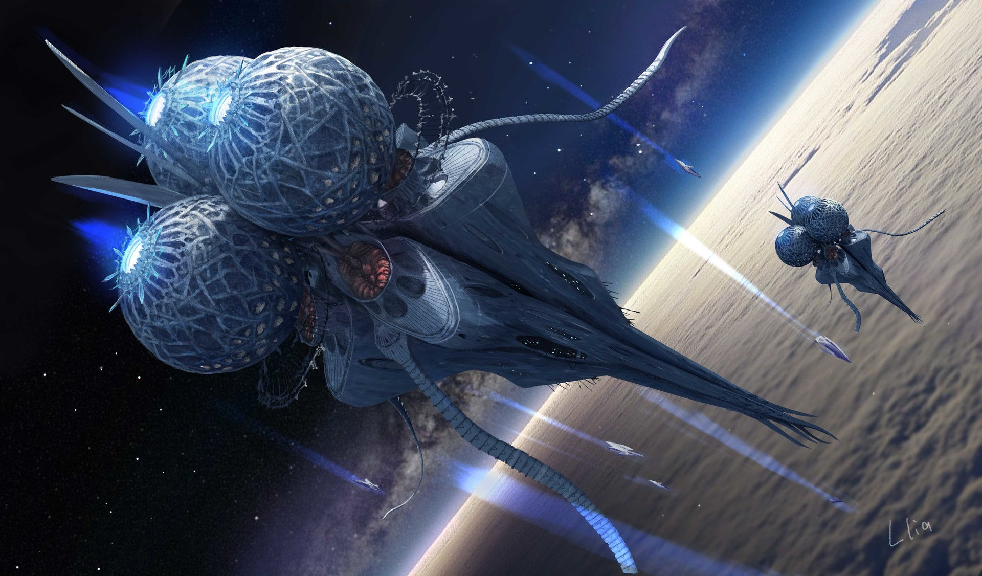Wallpaper #W2dA_5IBSpphPi3-PqJe185 Artstation Elethill Alien Spaceship