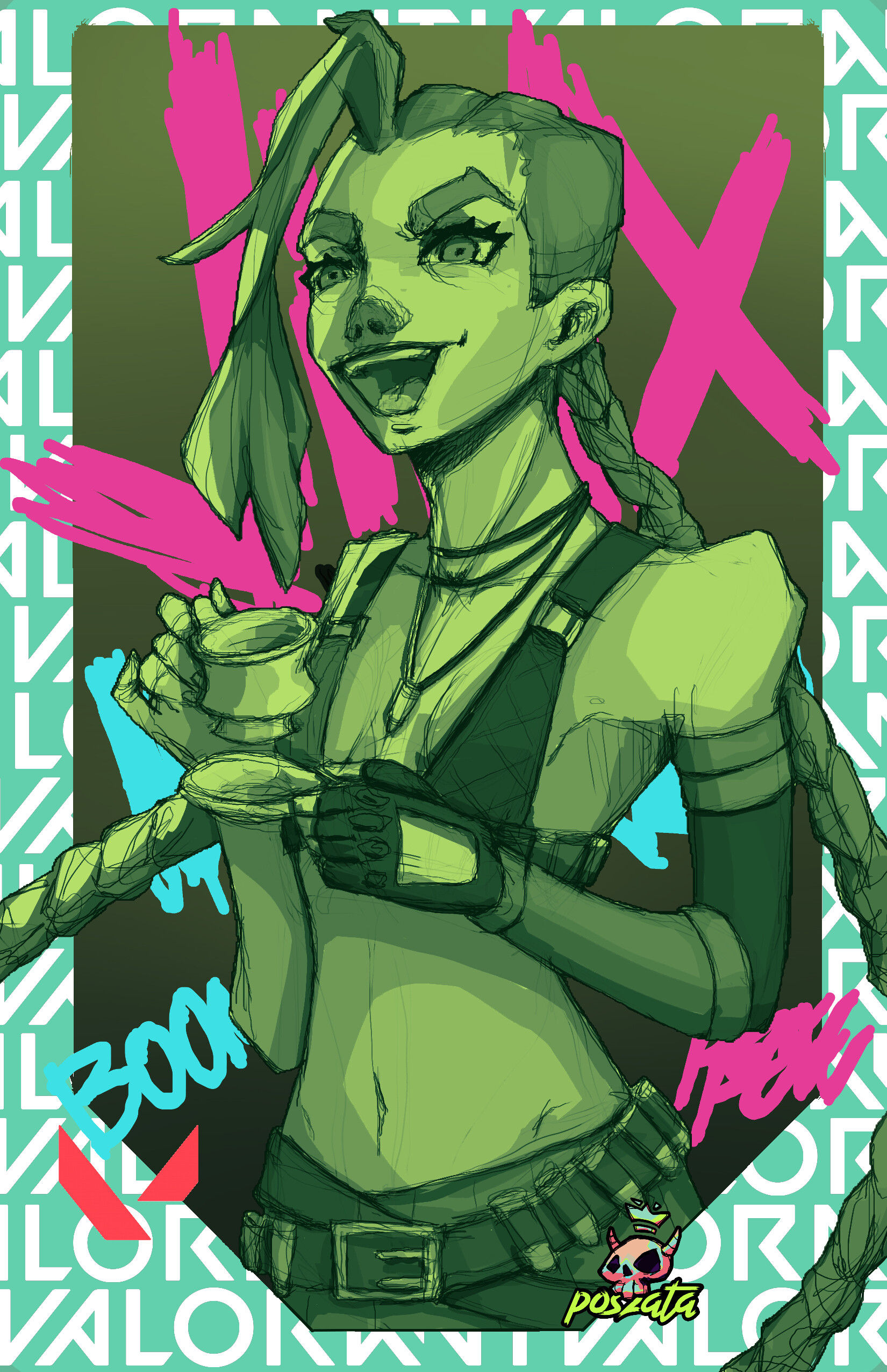 Wallpaper #P2f68pIBSpphPi3-gnOs405 Poszata Holda Toth Valorant Player Card Jinx Fanart