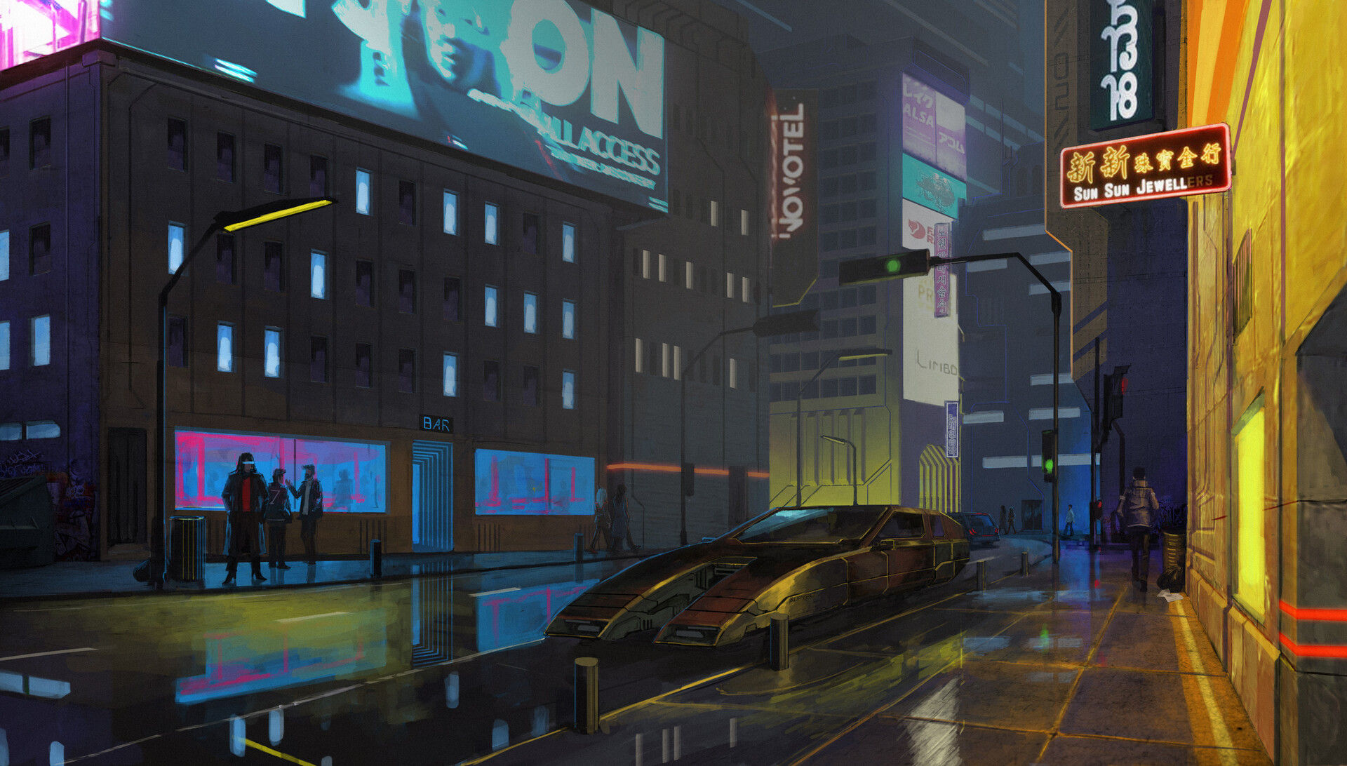 Wallpaper #vX2E9I4Bnwiau_P6Sg_V21 Artstation Cyberpunk City Street