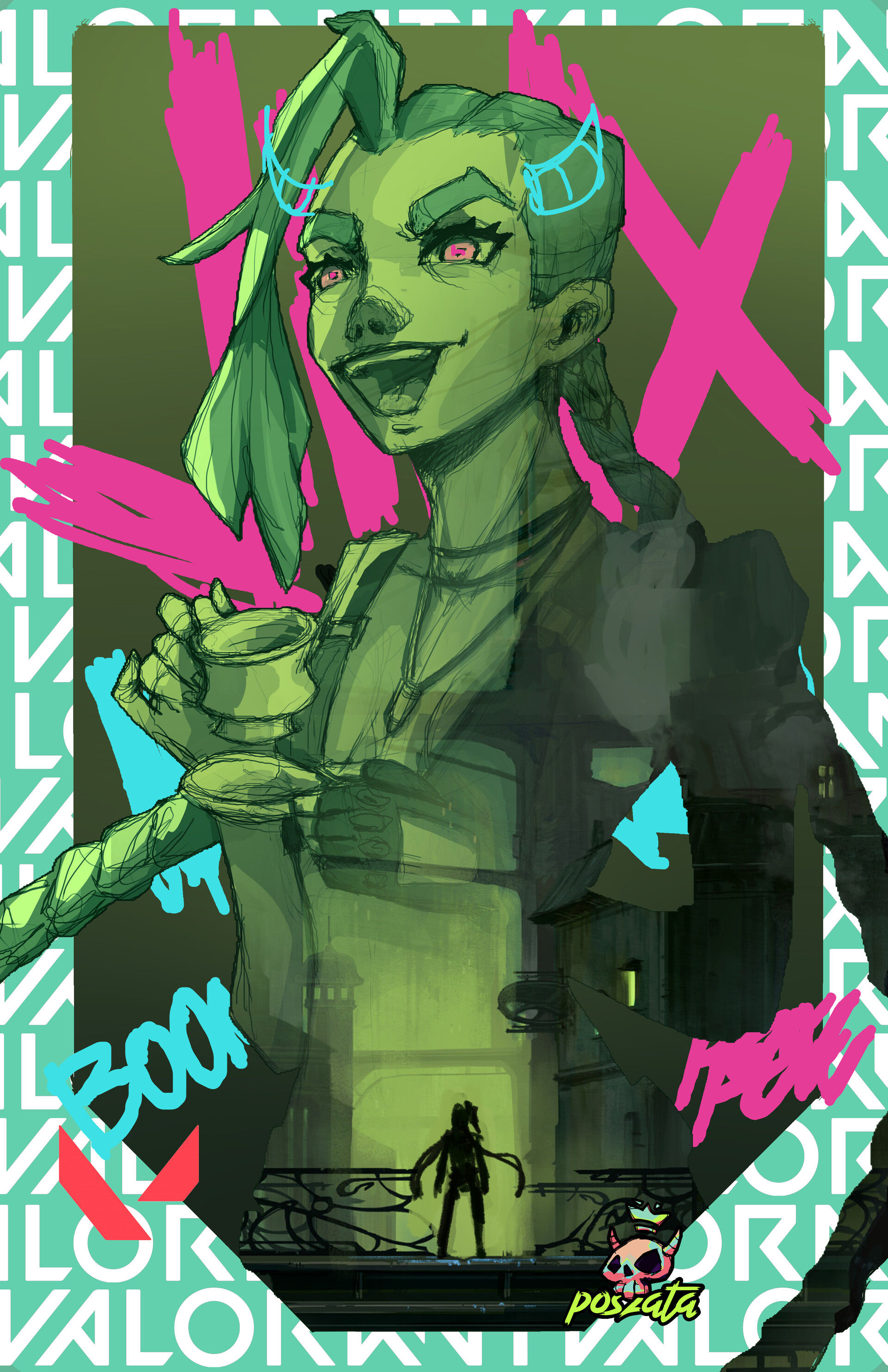 Wallpaper #P2f68pIBSpphPi3-gnOs437 Poszata Holda Toth Valorant Player Card Jinx Fanart