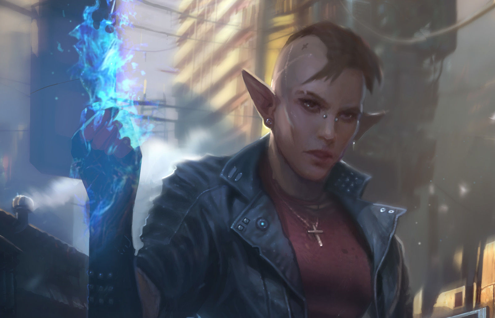 Wallpaper #Xn1b9I4Bnwiau_P6lg-H47 Piotr Krezelewski Cyberpunk Elf Mage